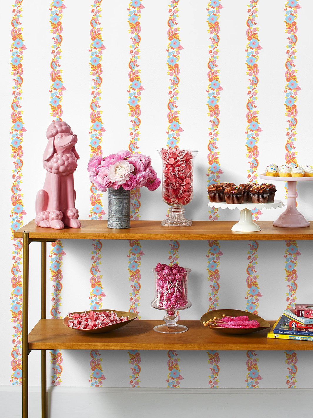 Barbie™ Floral Stripe Wallpaper - Watermelon Blue Pattern for Girls' Bedroom & Nursery Decor