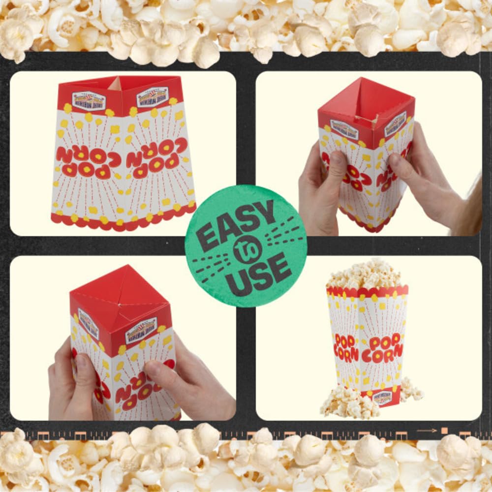 50-Pack 46oz Wax-Free Popcorn Boxes | Paper Popcorn Containers for Movie Night, Party Supplies & Concessions | Great Northern Popcorn | Perfect for Home Theater, Birthday Parties & Carnival Events