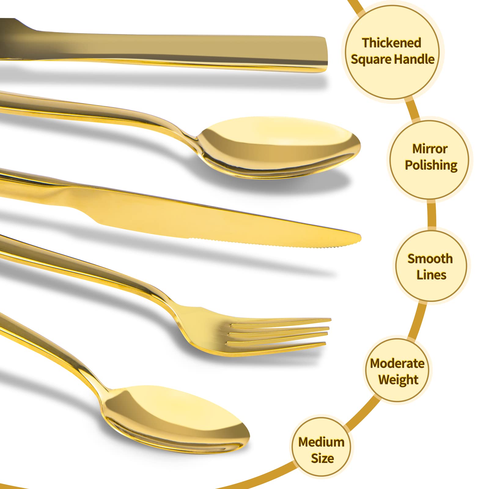 Briout 40-Piece Stainless Steel Flatware Set - Gold Silverware Cutlery for 8, Luxury Square Tableware with Thick Knife Fork Spoon, Mirror Polished - Perfect for Home Kitchen, Restaurant, Wedding & Dinner Parties