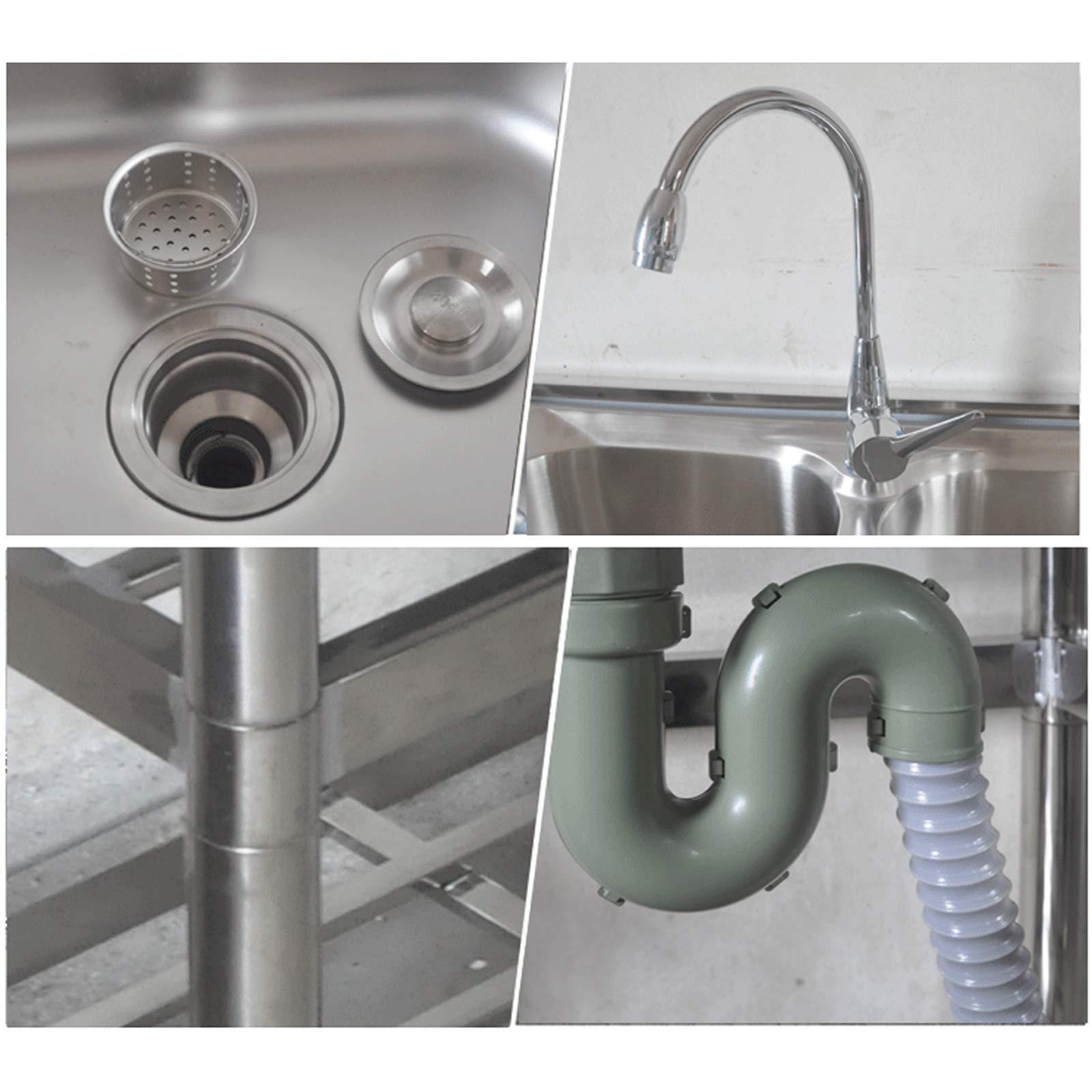 Premium Commercial Double Bowl Stainless Steel Kitchen Sink Set with Drainer & Faucet - Heavy Duty 16 Gauge for Restaurants, Bars, Cafes & Home Kitchens - Perfect for High-Traffic Food Prep, Dishwashing & Buffet Stations