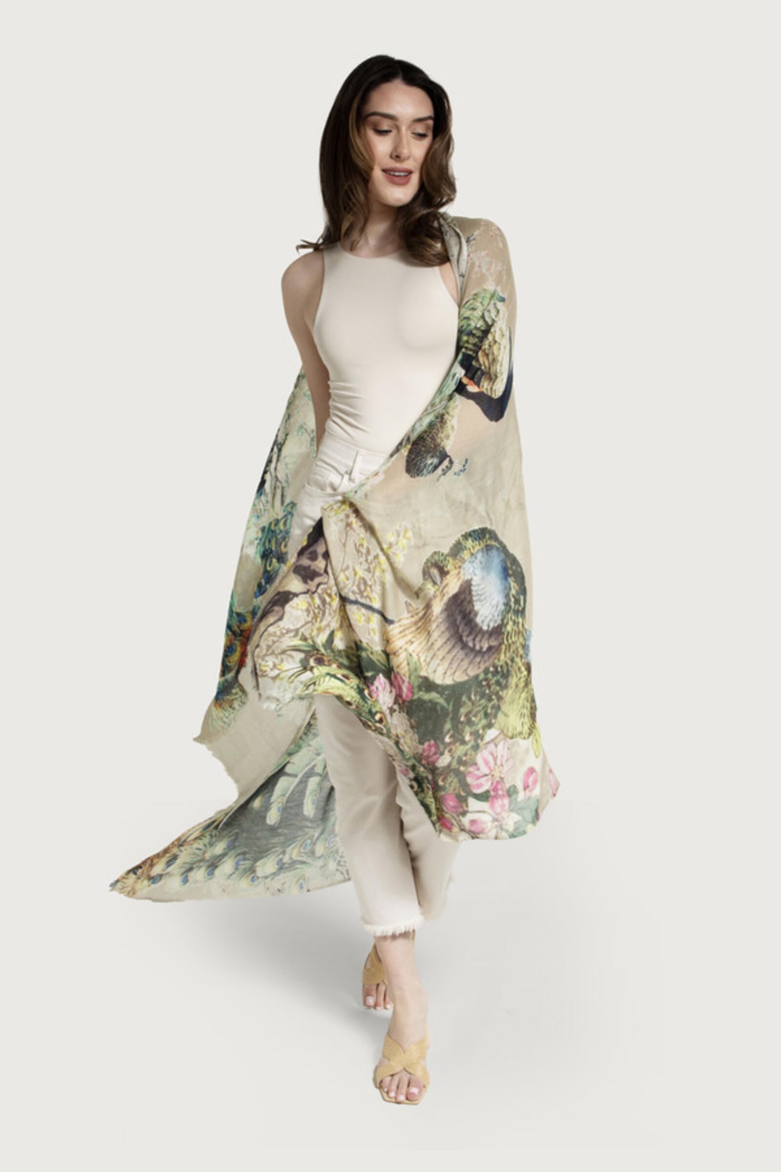 Elegant Peacock Garden Scarf - Lightweight Floral Print Shawl for Women - Perfect for Spring Outfits, Beach Cover-ups, and Evening Events