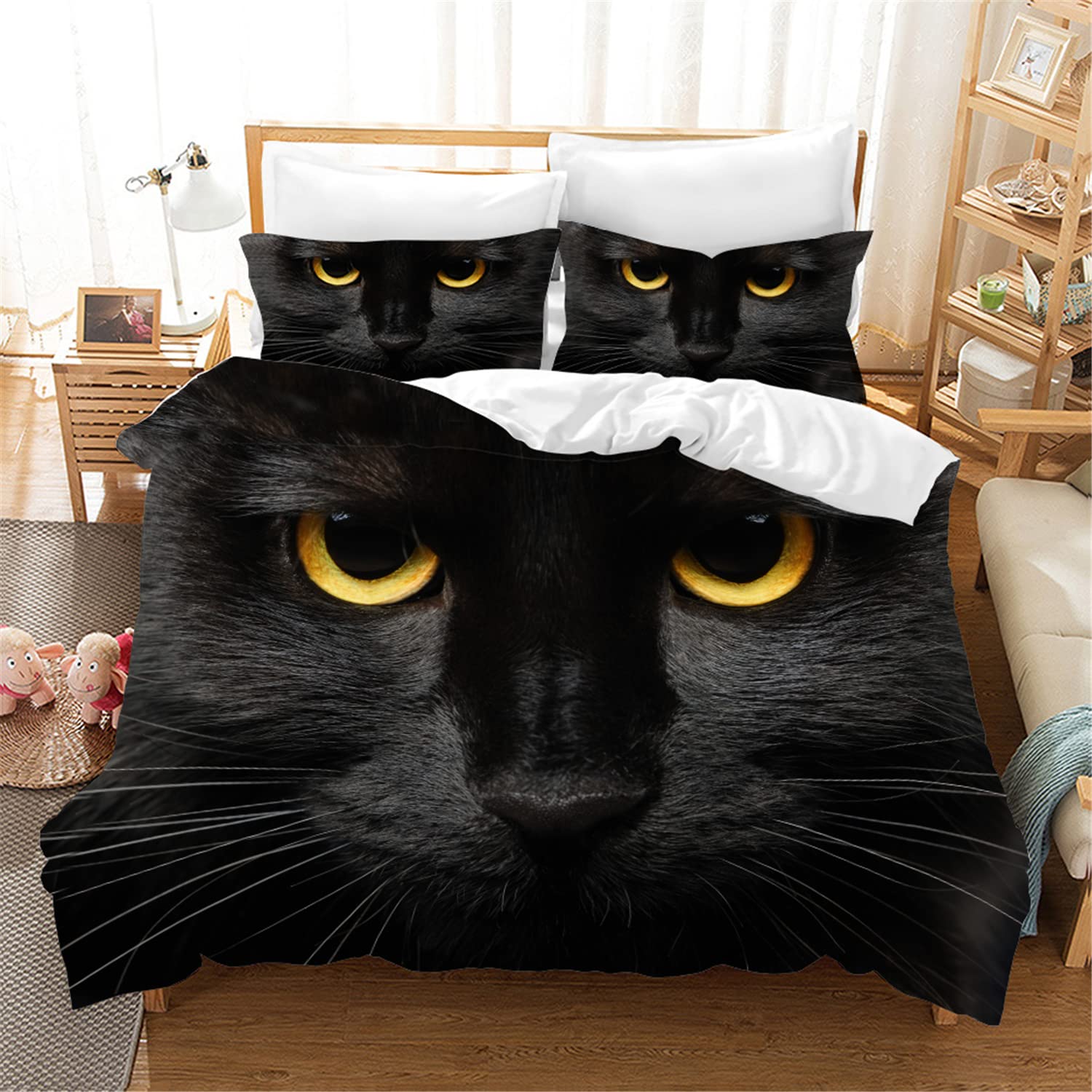 3D Cat Duvet Cover Set for Kids - Queen Size 4pcs, Cute Pet Bedding for Boys & Girls