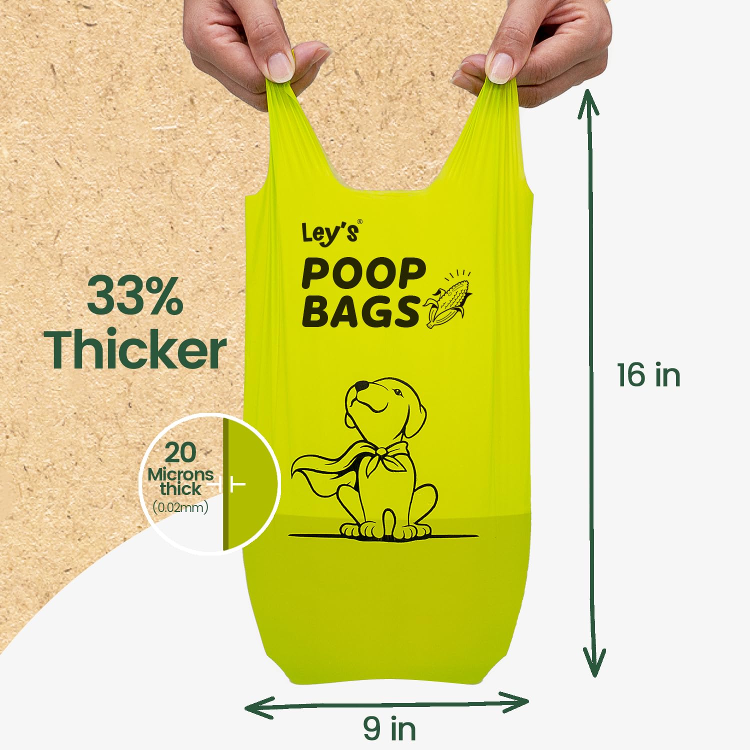 Ley's Eco-Friendly Compostable Dog Poop Bags - Plant-Based Biodegradable Waste Bags with Easy Tie Handles | Unscented, Vegetable-Based Dog Waste Bags Refill Rolls | Perfect for Park Walks, Backyard Cleanup & Travel