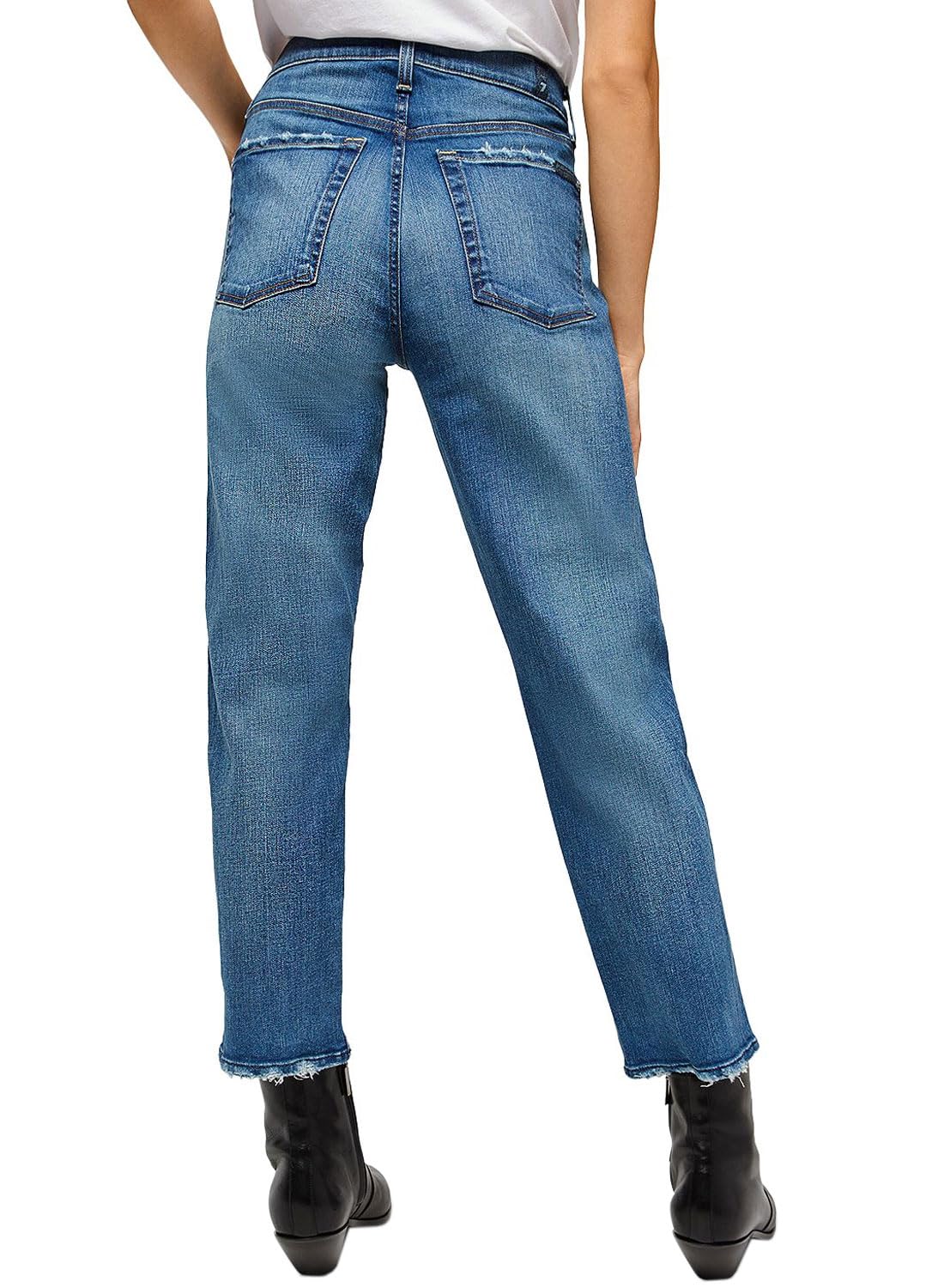 7 For All Mankind Women's High Waist Cropped Straight Jeans - Stylish Denim Pants for Casual Wear, Office & Date Night Outfits | Comfortable Slim Fit Stretch Denim