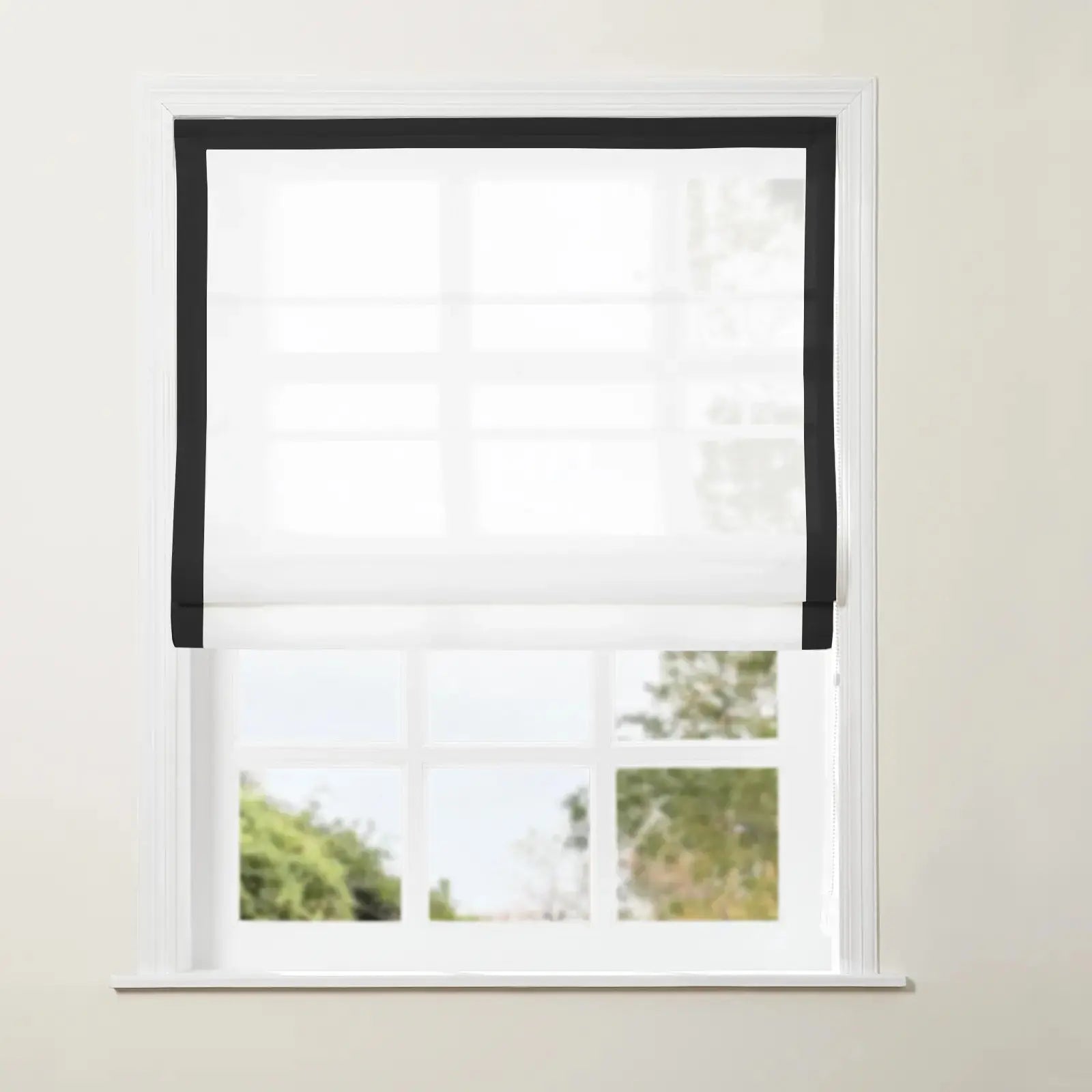 Tyrone Roman Shade with Border Cord Lift - Classic Window Treatment for Living Room & Bedroom - Blackout Fabric for Light Control & Privacy