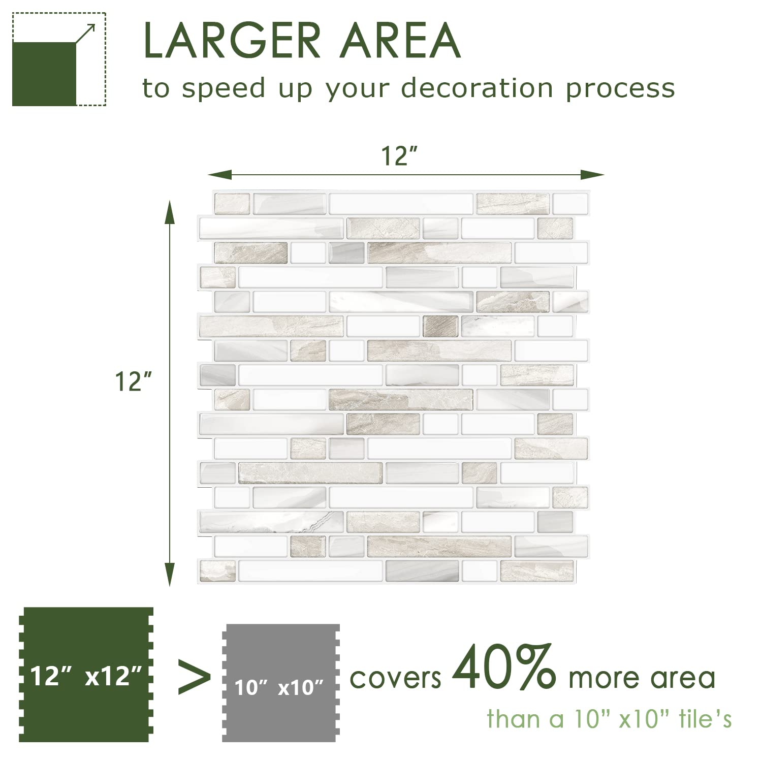 STICKGOO Thicker Design Peel and Stick Tile Backsplash - 12”×12” Self Adhesive Kitchen & Bathroom Backsplash - Easy Installation for Walls, Countertops, and Cabinets