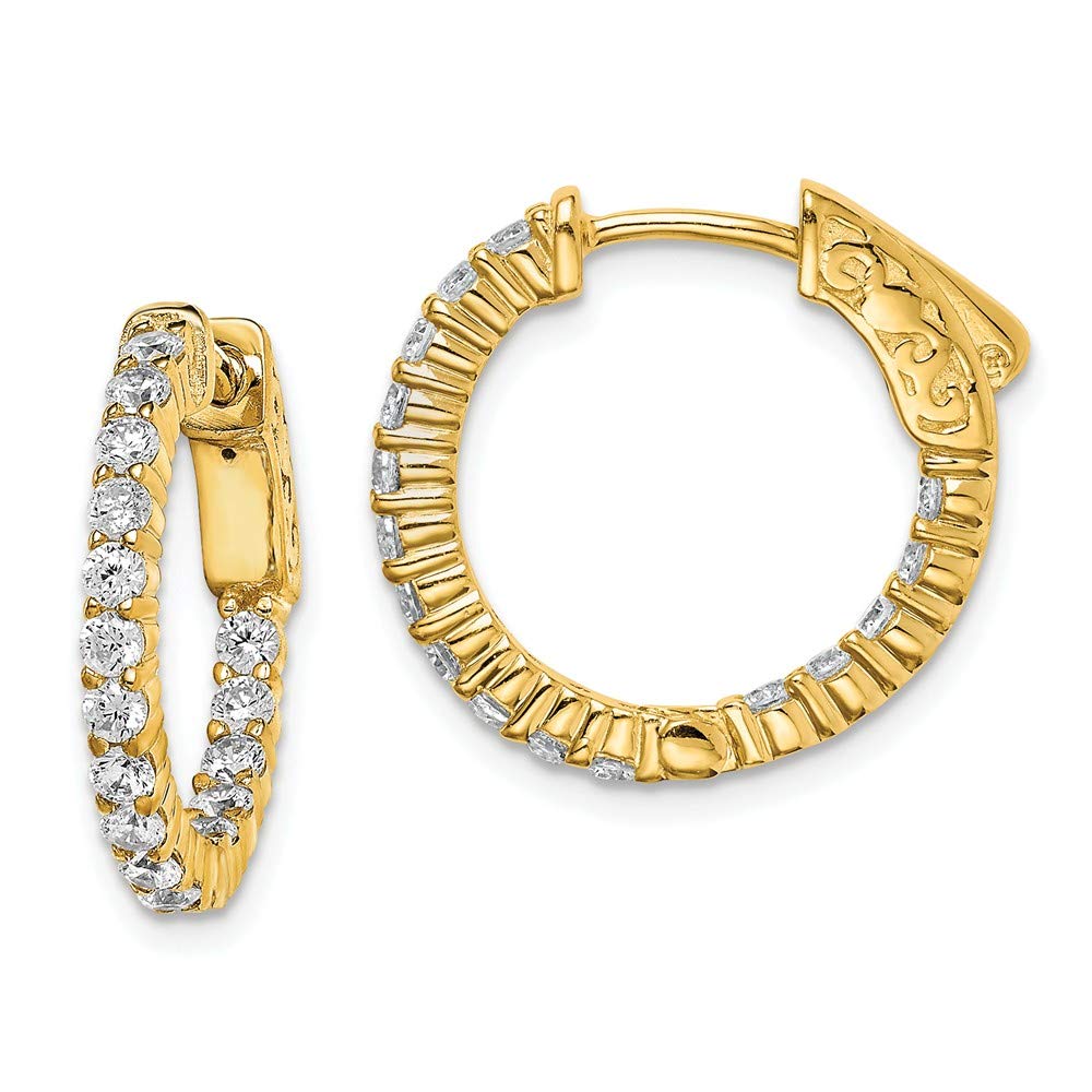 925 Sterling Silver Yellow Gold-Tone CZ Cubic Zirconia Inside-Out Hoop Earrings - 18mm x 19mm | Elegant Everyday Jewelry for Women, Perfect for Work, Parties & Special Occasions