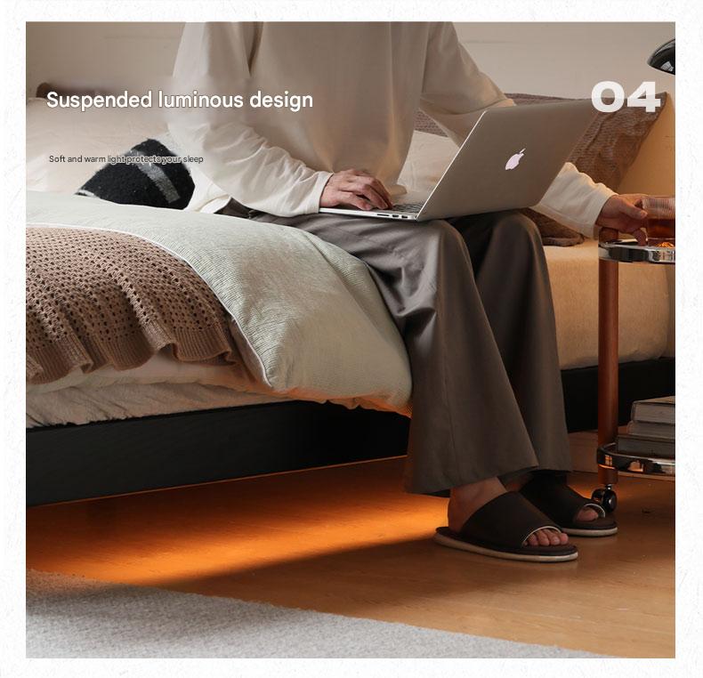 Solid Oak Wood Floating Platform Bed - No Headboard, Black Finish with LED Lights - Perfect for Modern Bedroom & Minimalist Home Decor