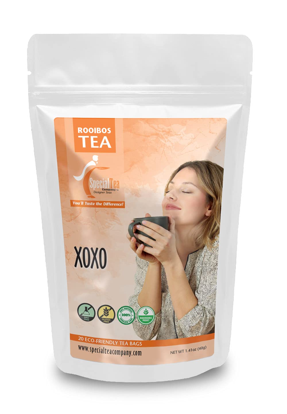 Organic XOXO Rooibos Tea Bags - 20 Count | Caffeine-Free Herbal Tea | Antioxidant Rich | Perfect for Relaxation, Stress Relief & Evening Tea Time