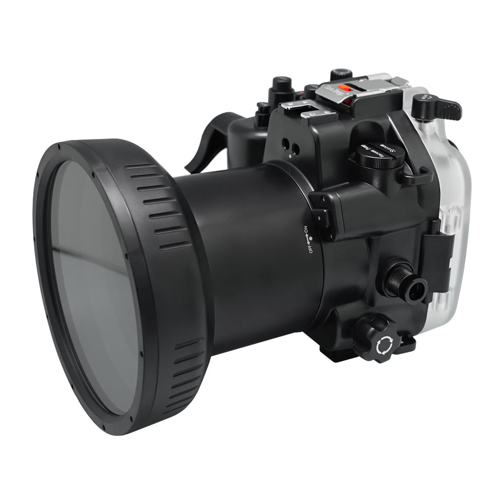 SeaFrogs 40m/130ft Waterproof Underwater Housing for Canon EOS R Camera with Flat Long Port - Perfect for Scuba Diving, Snorkeling & Underwater Photography