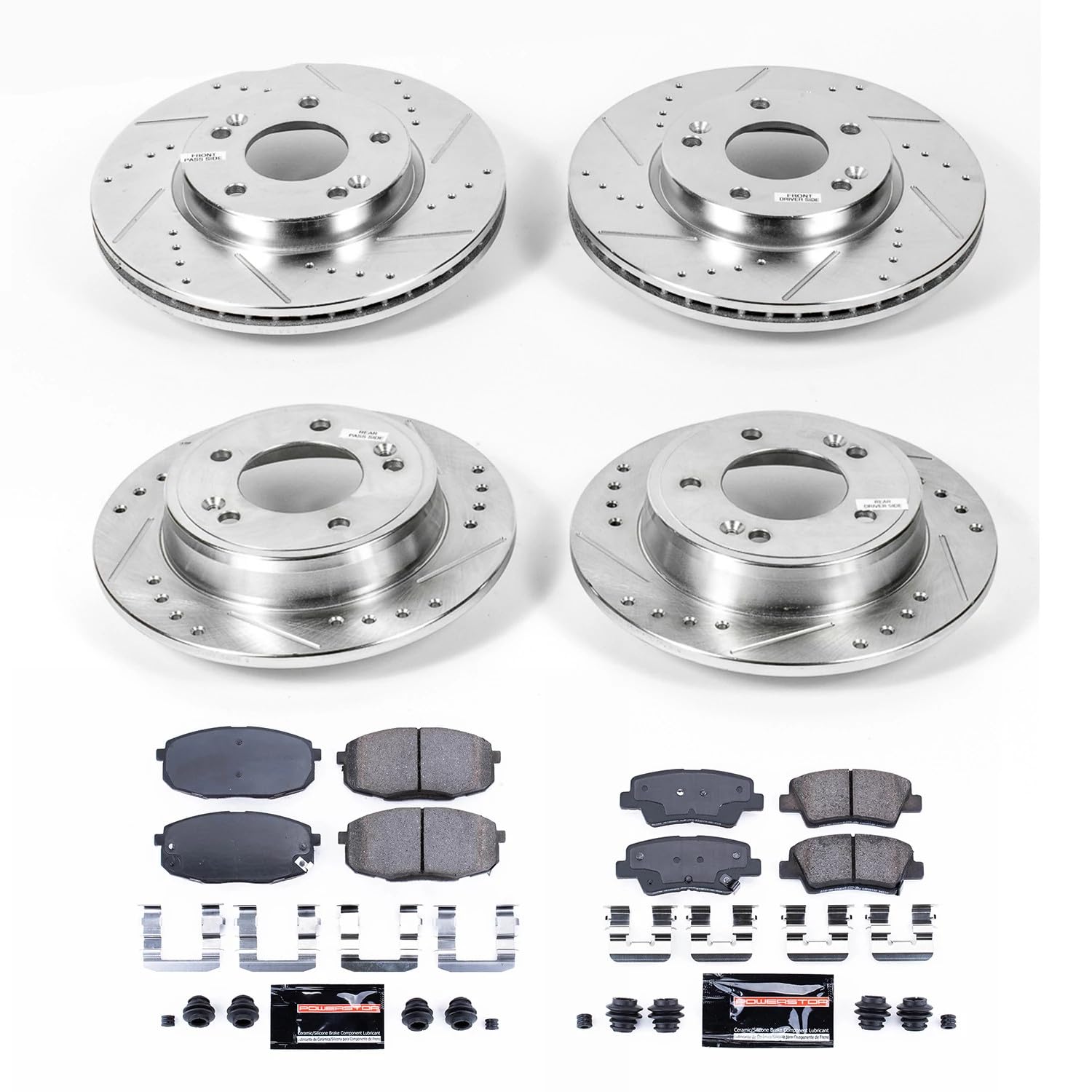 Power Stop K6945 Z23 Carbon Fiber Brake Pads & Drilled Slotted Rotors Kit - Compatible with Kia Soul 2014-2016 | High-Performance Braking for City Driving & Daily Commutes