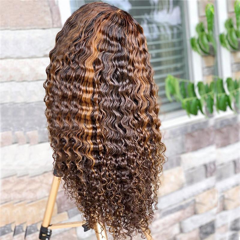 Eullair #4/27 Balayage Highlight Brown Curly Human Hair Wig for Dark Skin | 12-30 Inch | Natural Looking Wavy Curls for Everyday Wear, Cosplay & Special Occasions