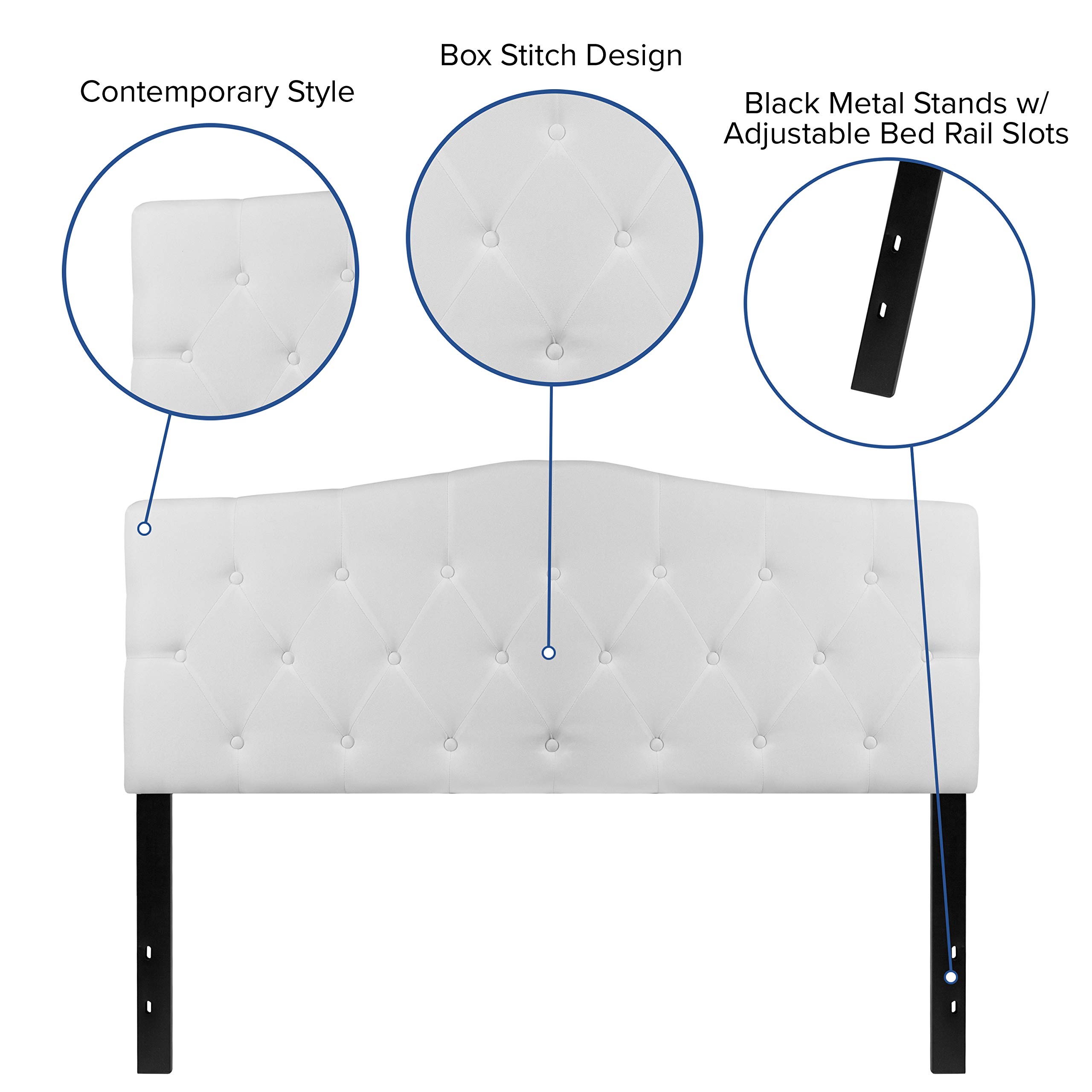 EMMA + OLIVER Tufted Upholstered Queen Size Headboard - White Fabric Bed Frame Headboard for Master Bedroom, Guest Room & Home Decor