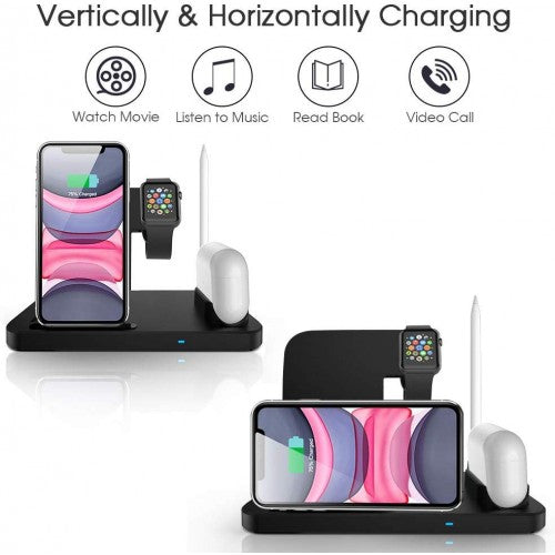 4-in-1 Fast Wireless Charging Station for iPhone, Apple Watch Series 1-5, AirPods Pro & Apple Pencil - Multi-Device Charging Stand for Home, Office & Travel