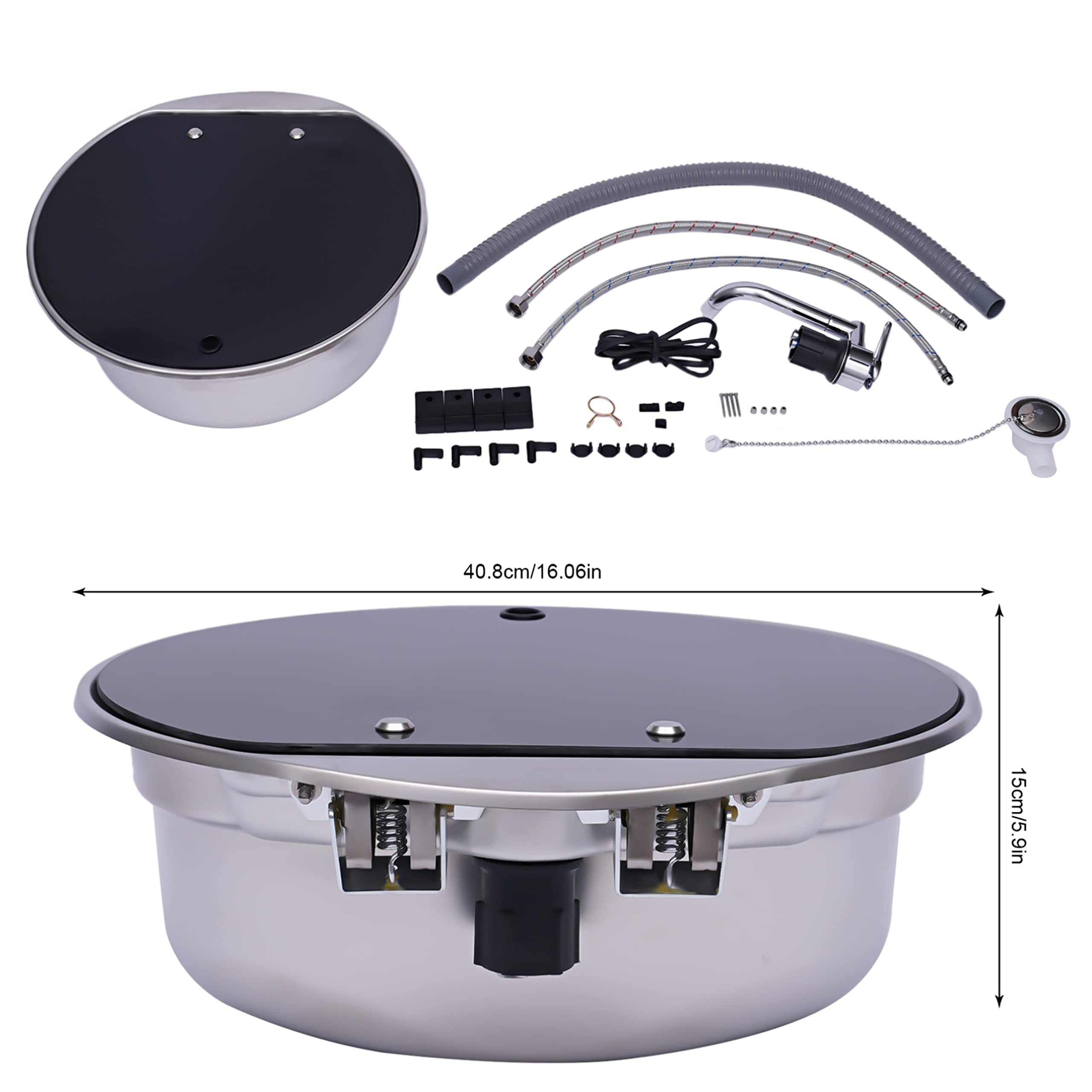 Stainless Steel Undermount Single Bowl RV Kitchen Sink with Foldable Faucet & Lid - Compact Drop-In Hand Wash Basin for Workstations, Campers, Boats, Bars & Mobile Homes | Perfect for Small Spaces & Outdoor Living