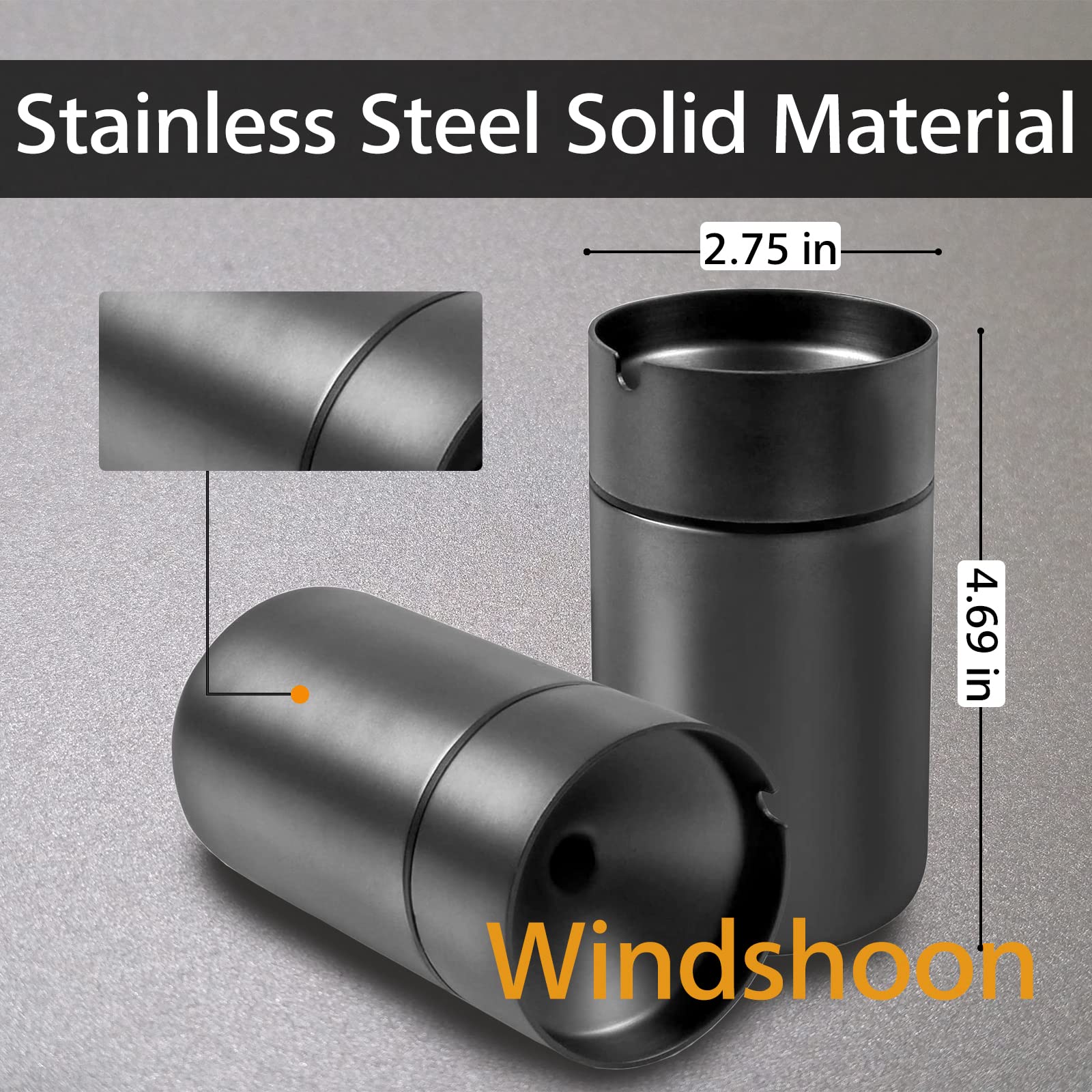Portable Car Ashtray - Detachable Stainless Steel Smokeless & Windproof Ash Tray for Vehicles | Mini Car Trash Can (Black, 1-Pack) | Perfect for Road Trips, Commuting & Smoking on the Go