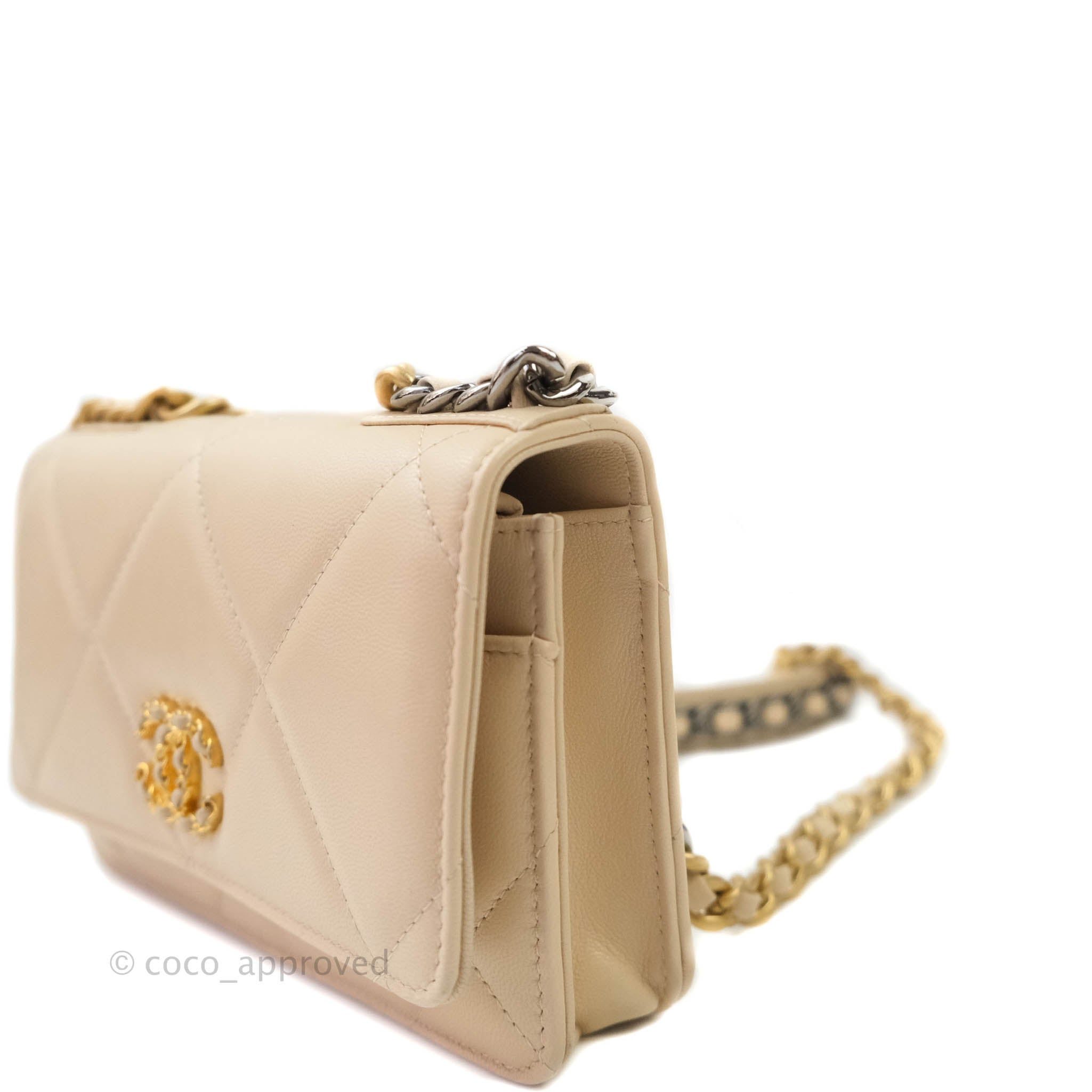 Chanel 19 Quilted Wallet on Chain WOC in Beige Goatskin with Mixed Hardware - Luxury Crossbody Bag for Women, Perfect for Evening Events & Daily Use