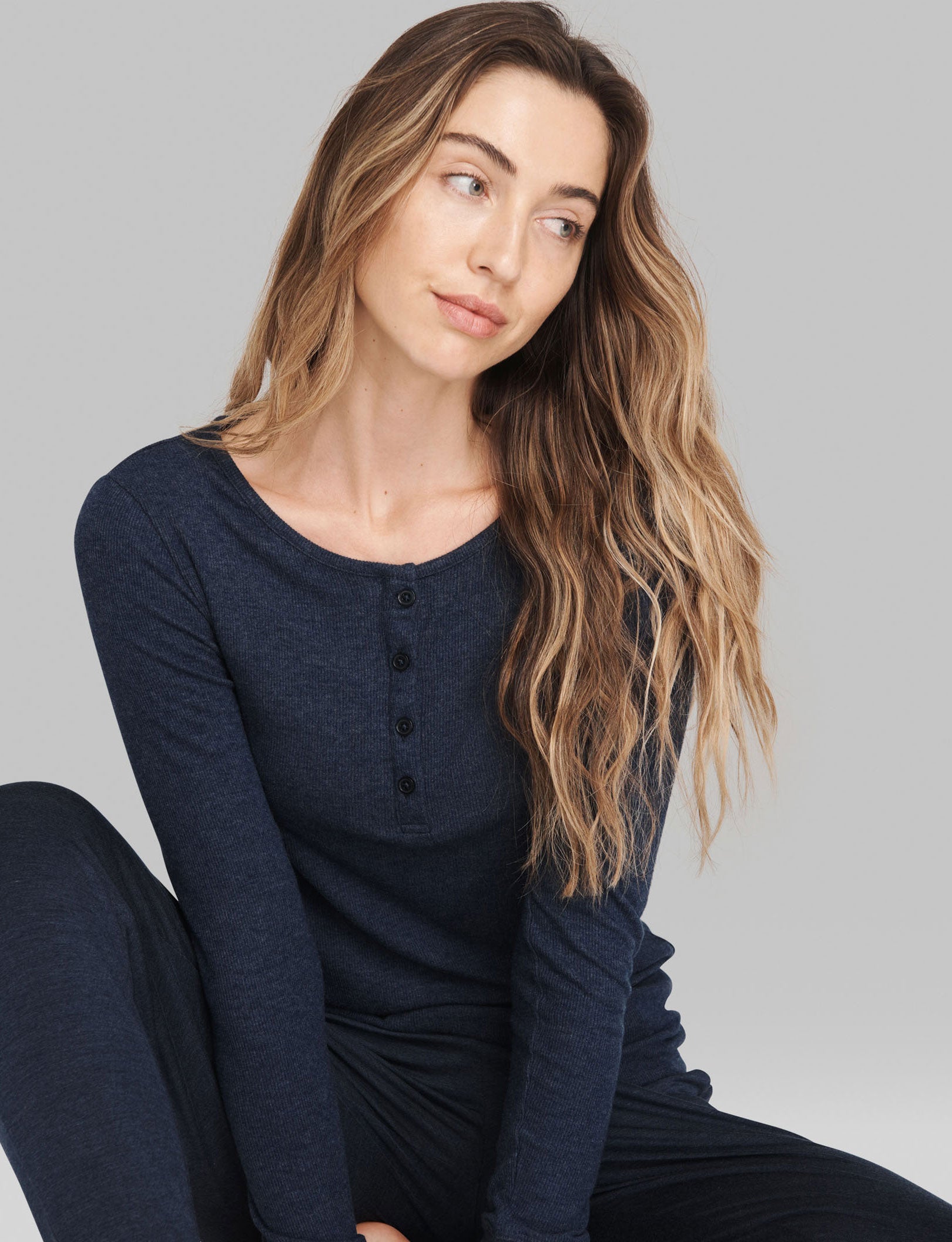 Women's Casual Henley Long Sleeve Shirt - Soft Cotton Relaxed Fit T-Shirt for Lounge, Sleep & Everyday Wear
