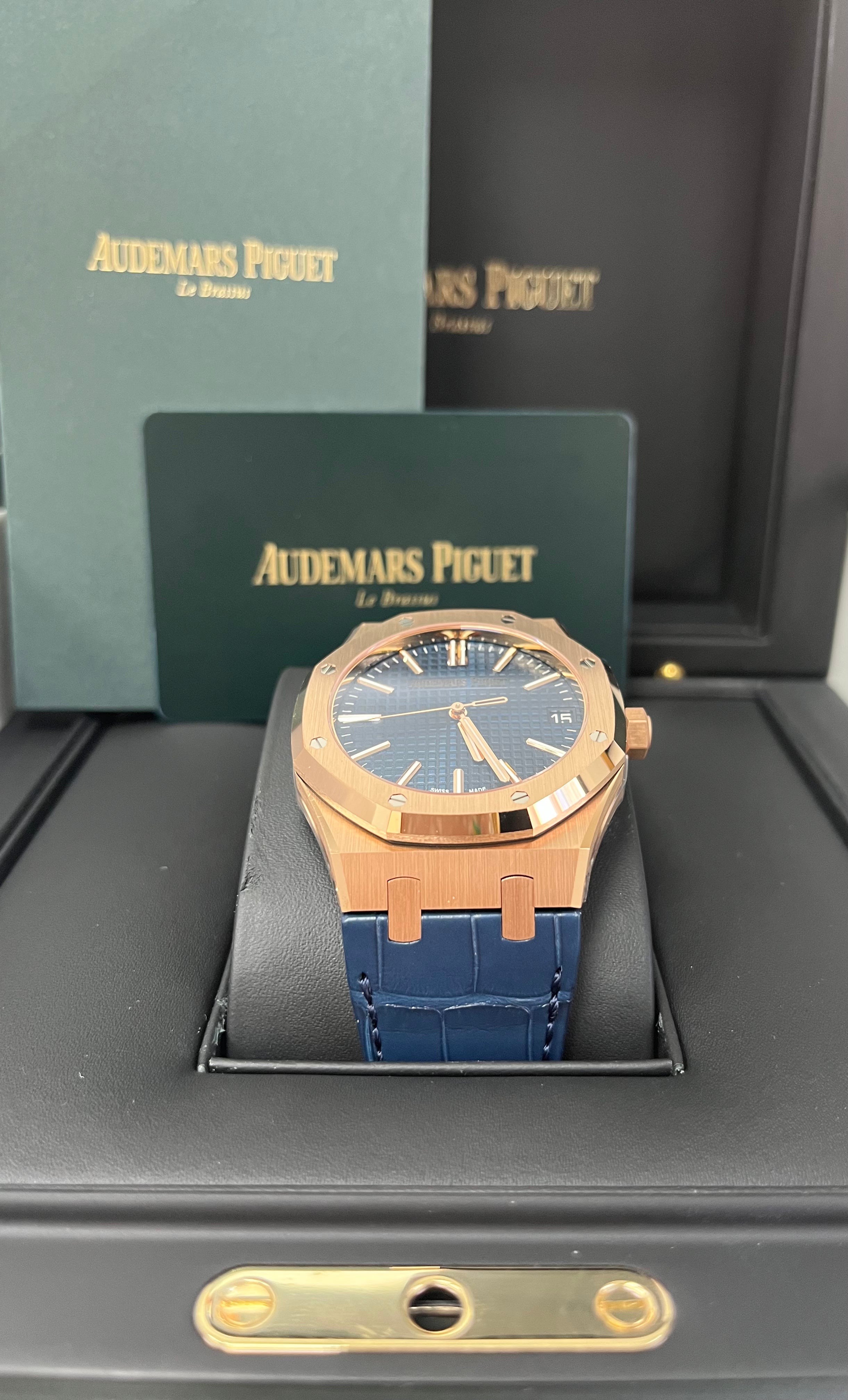 Audemars Piguet Royal Oak 50th Anniversary Selfwinding 41mm Men's Luxury Watch - 18K Rose Gold Case, Blue Dial, Stainless Steel Bracelet (Ref#15510OR.OO.D315CR.01) - Perfect for Business Meetings, Formal Events & Luxury Watch Collectors