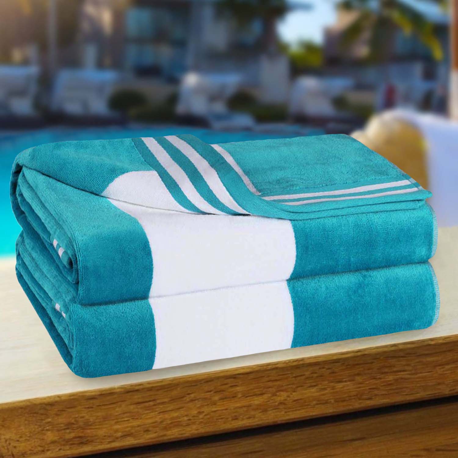 Premium Cabana Stripe Oversized Cotton Beach Towel Set of 2, 4, or 6 - Soft, Absorbent & Quick-Drying for Pool, Beach, Vacation & Spa Use