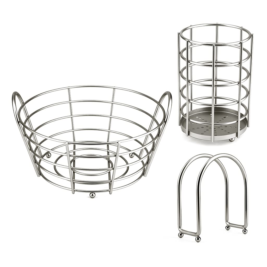 3-Pack Stainless Steel Napkin Holder & Utensil Caddy - Multi-Purpose Kitchen Counter Organizer for Napkins, Cutlery, Fruits - Perfect for Dining Table, Buffet, and Home Decor