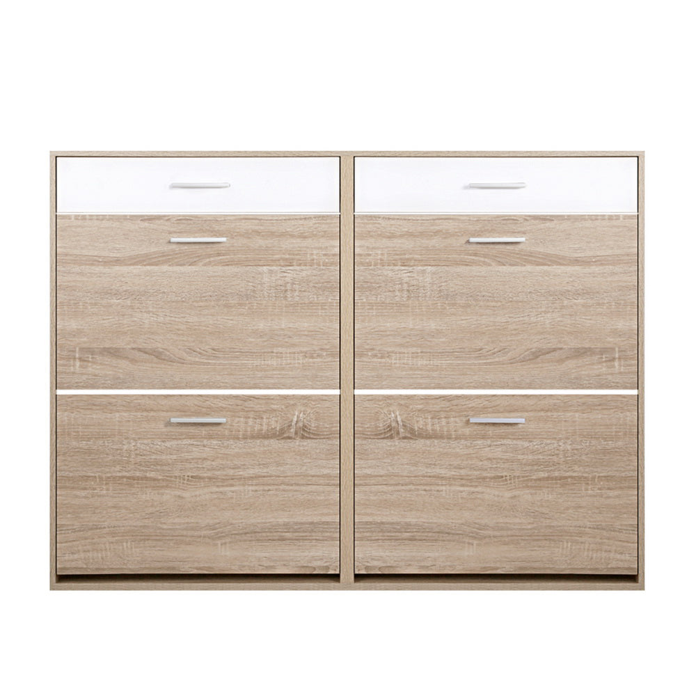 2-Tier Wooden Shoe Storage Cabinet - Space Saving Shoe Organizer for Entryway, Closet & Bedroom