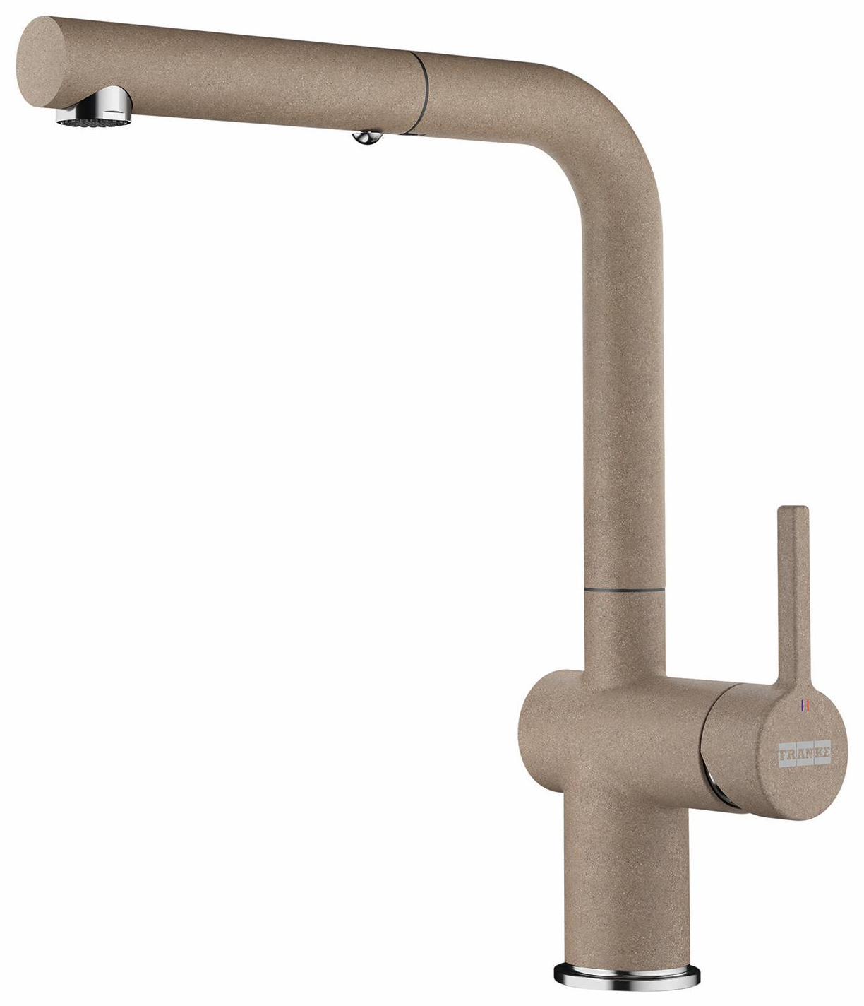 Premium Franke Bi-Chrome/Oyster Pull-Out Spray Kitchen Faucet - High Arc Design for Modern Sinks, Perfect for Washing Dishes & Filling Large Pots