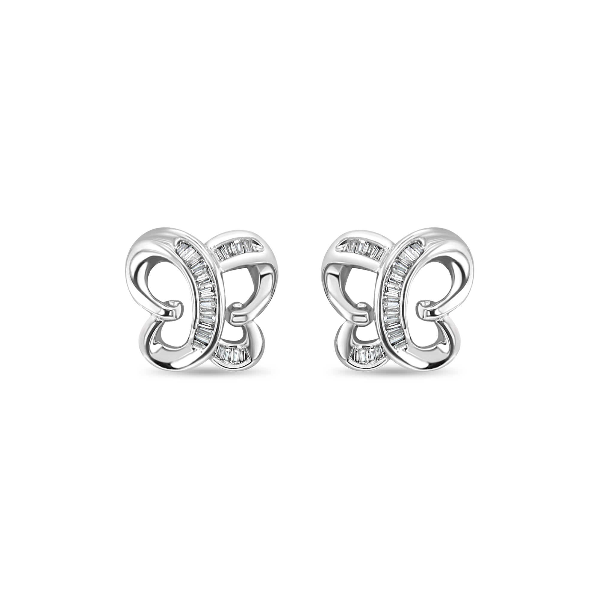 18k White Gold Butterfly Baguette Diamond Earrings - Elegant Jewelry for Women, Perfect for Weddings, Anniversaries & Special Occasions