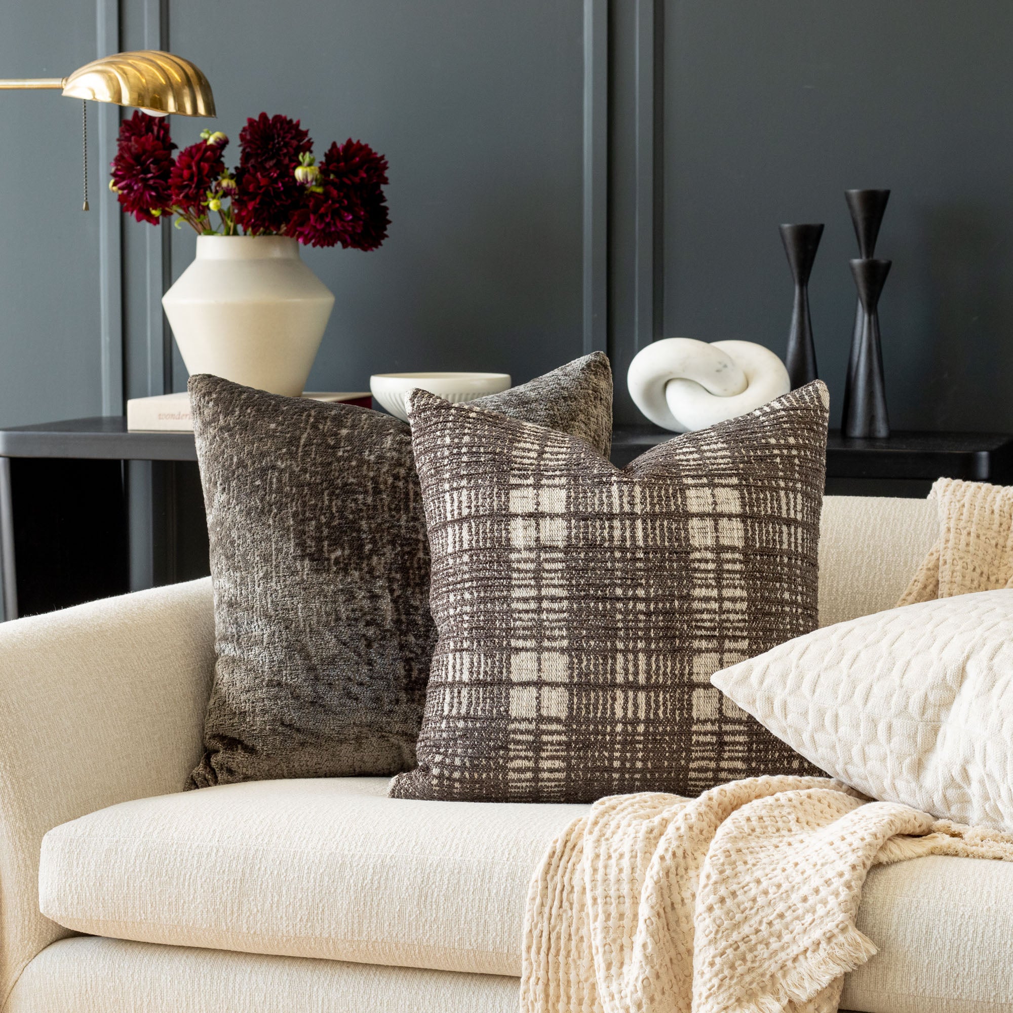 Ginsberg Velvet 22x22 Decorative Throw Pillow Cover in Pewter - Perfect for Sofa, Bed & Home Decor