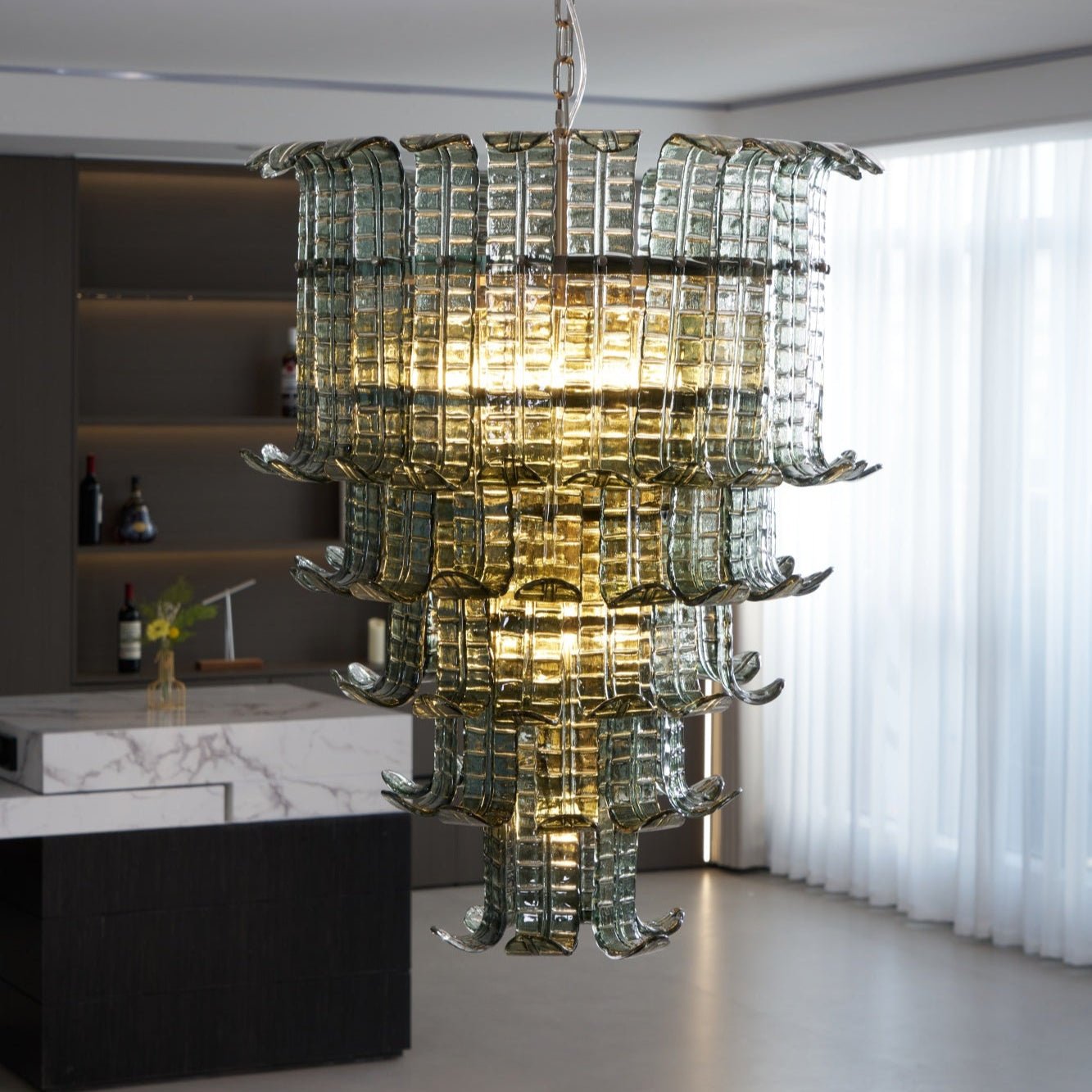 Elegant Cascade Murano Glass Chandelier - Handcrafted Italian Lighting Fixture for Dining Room, Living Room & Bedroom Decor