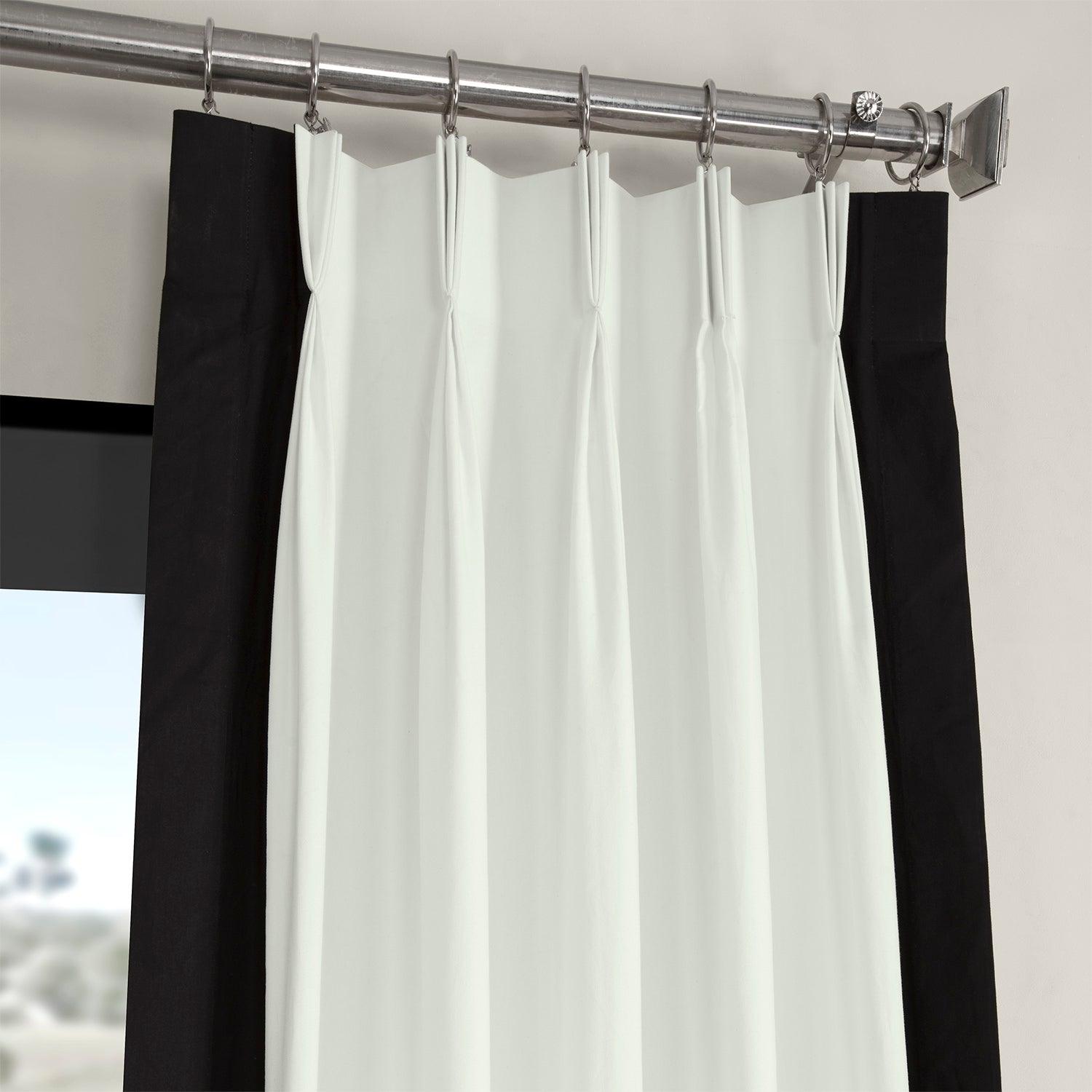 Fresh Popcorn & Black Bordered French Pleat Printed Cotton Curtains - Elegant Window Treatment for Living Room, Bedroom & Dining Room Decor