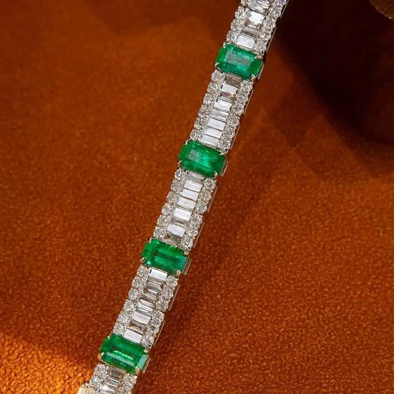 18K Gold Real Diamond & Natural Emerald Luxury Bracelet for Women - Elegant Gift for Birthday, Anniversary, Wedding & Banquet Occasions