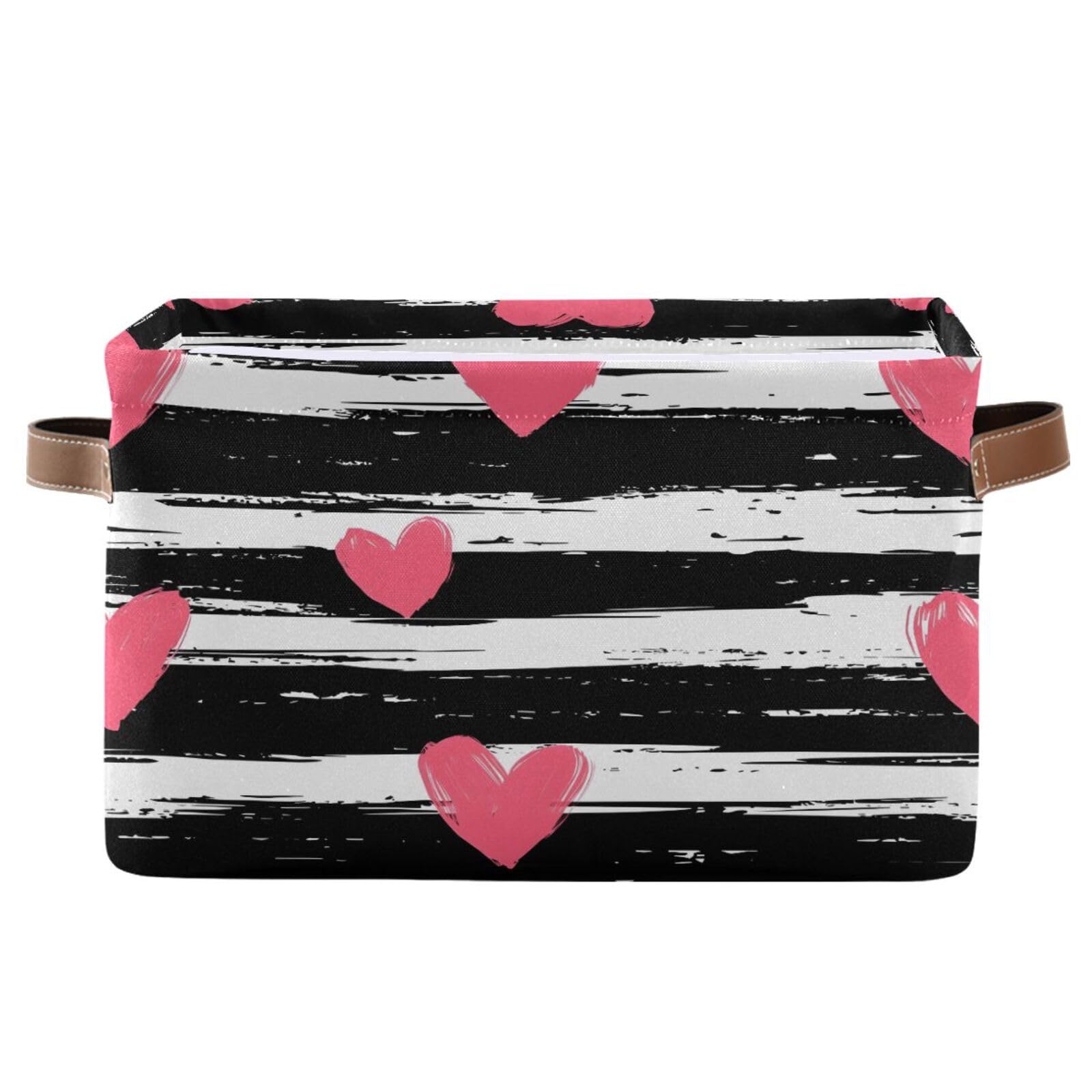 Hearts Striped Storage Basket - Foldable Canvas Fabric Organizer Bin with Handles for Home, Closet & Bedroom Organization (2-Pack) | Perfect for Toys, Blankets & Seasonal Decor Storage
