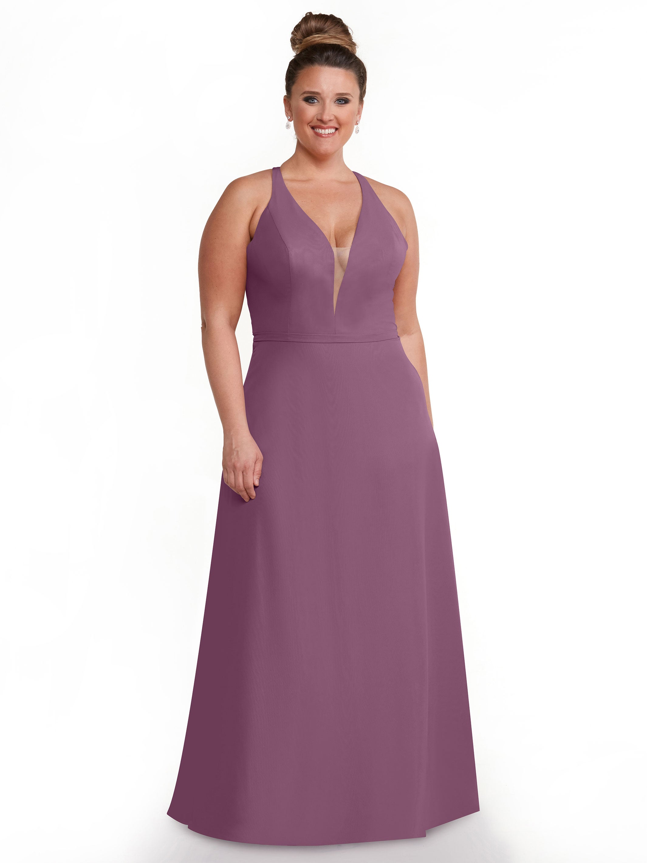 Elegant 80150 Chiffon A-Line Bridesmaid Dress with Plunging V-Neck & Intricate Back Detail - Perfect for Weddings, Formal Events & Special Occasions