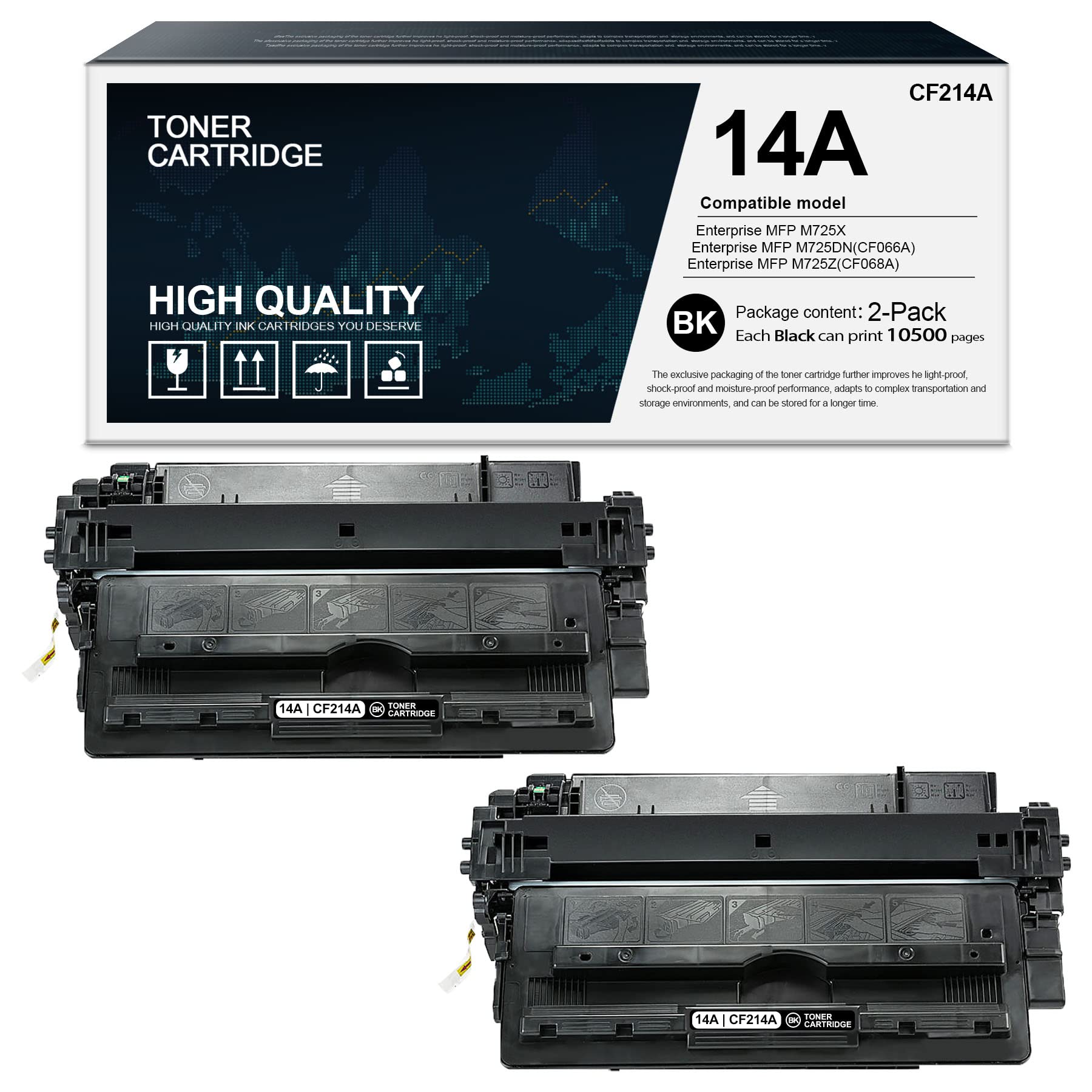 MaxInk 14A | CF214A Compatible Toner Cartridge (2-Pack, Black) for HP Enterprise MFP M725 Series & M712dn Printers - High-Yield Replacement for Office & Home Printing Needs