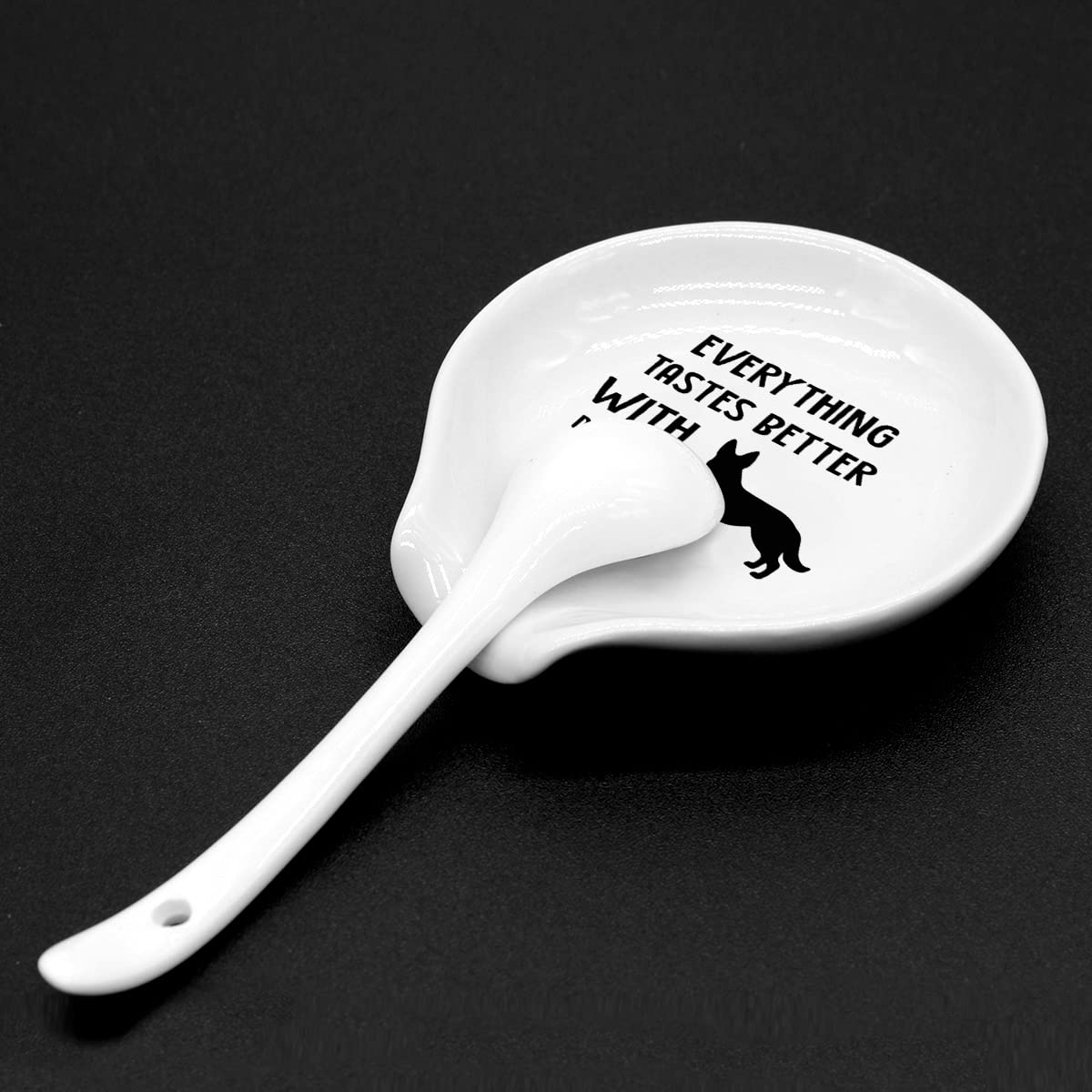 Funny Coffee Quote Black and White Ceramic Spoon Rest - Coffee Bar Decor for Home & Office - Perfect Coffee Lover Gift for Women & Men - Ideal for Coffee Stations, Kitchens, and Gift Giving (Dog Hair German2)