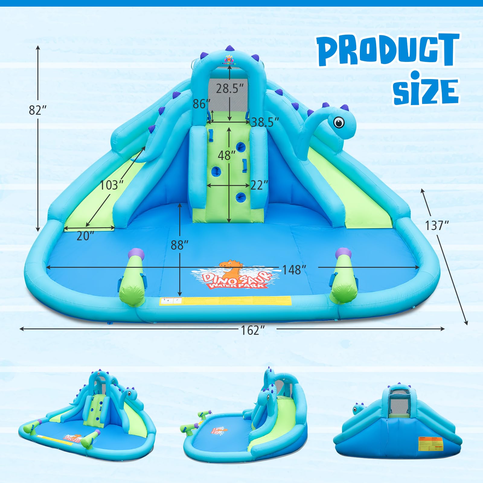 Dinosaur Inflatable Water Slide for Kids - BOUNTECH Mega Waterslide Park with Dual Racing Slides, Climbing Wall & Blower | Outdoor Backyard Water Play for Summer Parties, Birthday Gifts & Family Fun