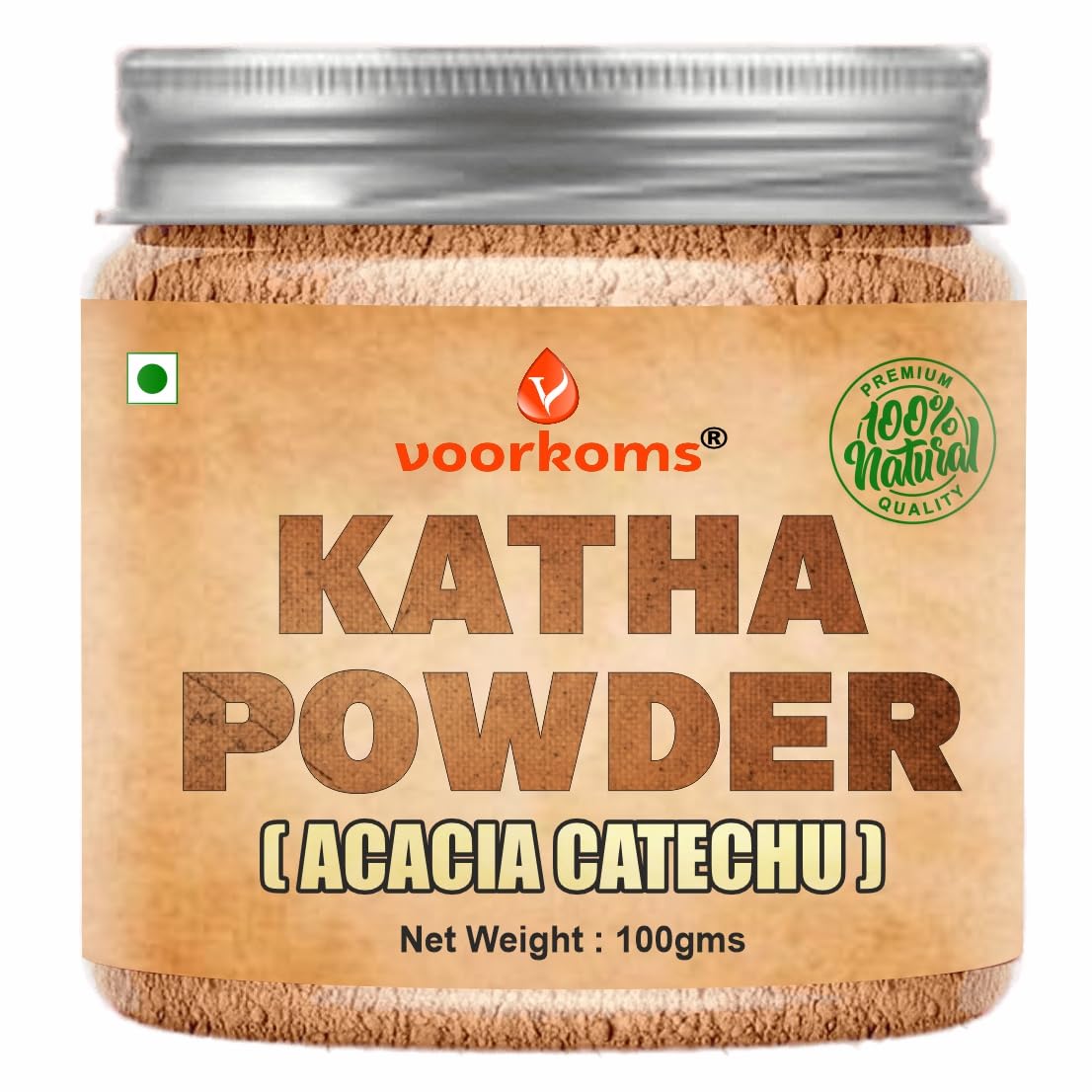 Voorkoms 100% Pure Katha Powder (100g) - Natural Hair Color & Growth Treatment | Acacia Catechu Powder for Hair & Paan | Organic Herbal Solution for Brown Hair & Traditional Chewing