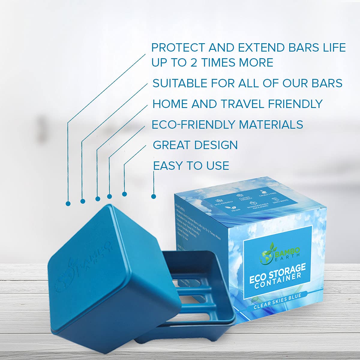 BAMBOEARTH Natural Bamboo Shower Soap Dish Holder - Eco-Friendly Storage for Shampoo, Conditioner & Body Bars - Plastic-Free, Zero Waste, Vegan - Extends Soap Life - Perfect for Bathroom, Spa & Eco-Conscious Homes (Blue)