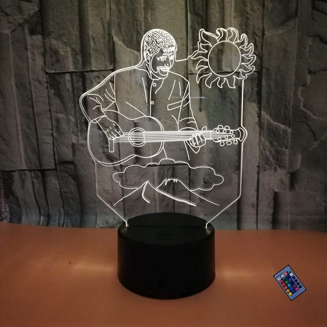3D Guitarist LED Night Light - 16 Color Changing USB Desk Lamp with Remote & Touch Control, Optical Illusion Decor for Bedroom, Living Room, Office