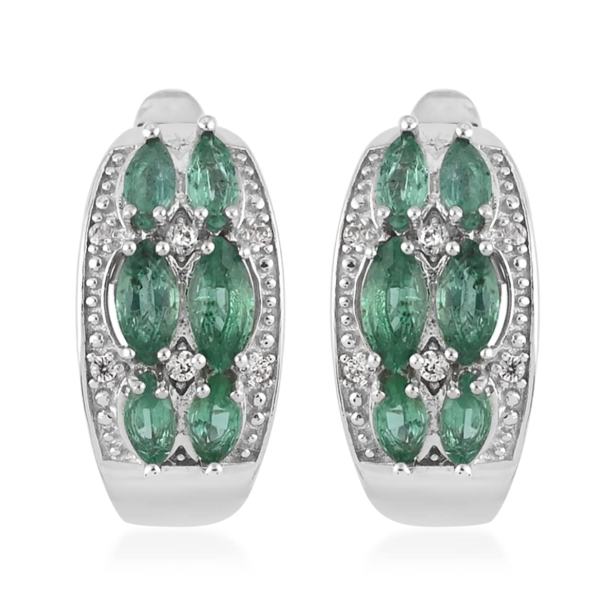 925 Sterling Silver Rhodium Plated AAA Emerald Birthstone Hoop Earrings for Women - Perfect for Birthdays, Anniversaries & Special Occasions