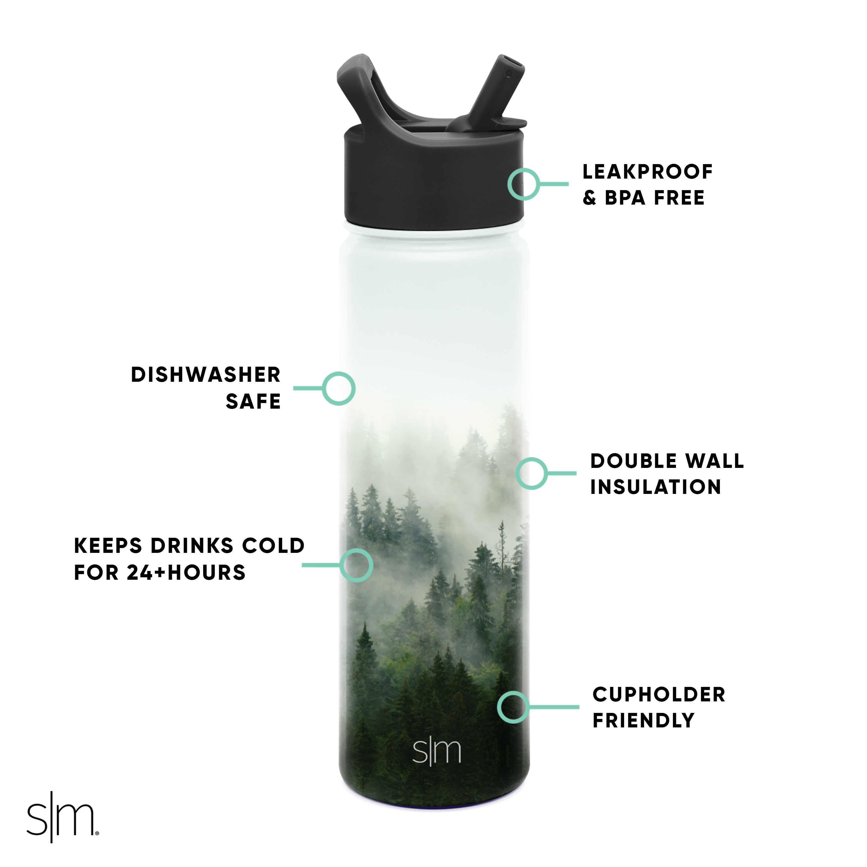 Summit Insulated Water Bottle with Straw Lid - Leakproof Stainless Steel Thermos for Hiking, Gym & Outdoor Activities