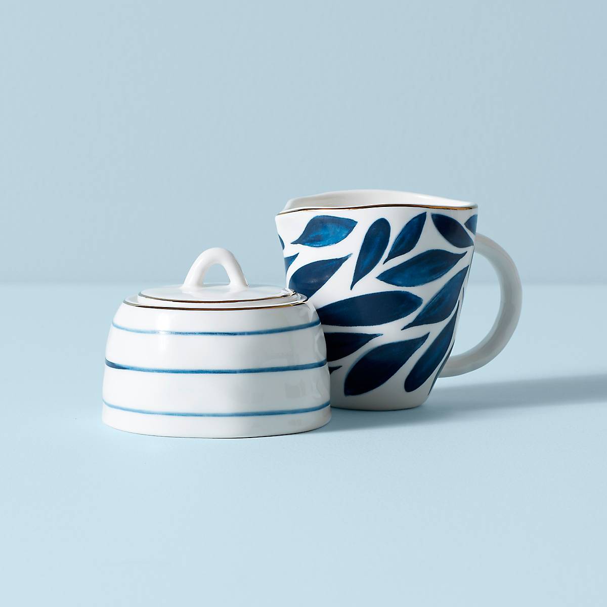 Blue Bay 2-Piece Porcelain Creamer and Sugar Bowl Set - Elegant Coffee & Tea Serving Accessories for Home, Kitchen, and Dining Room Decor