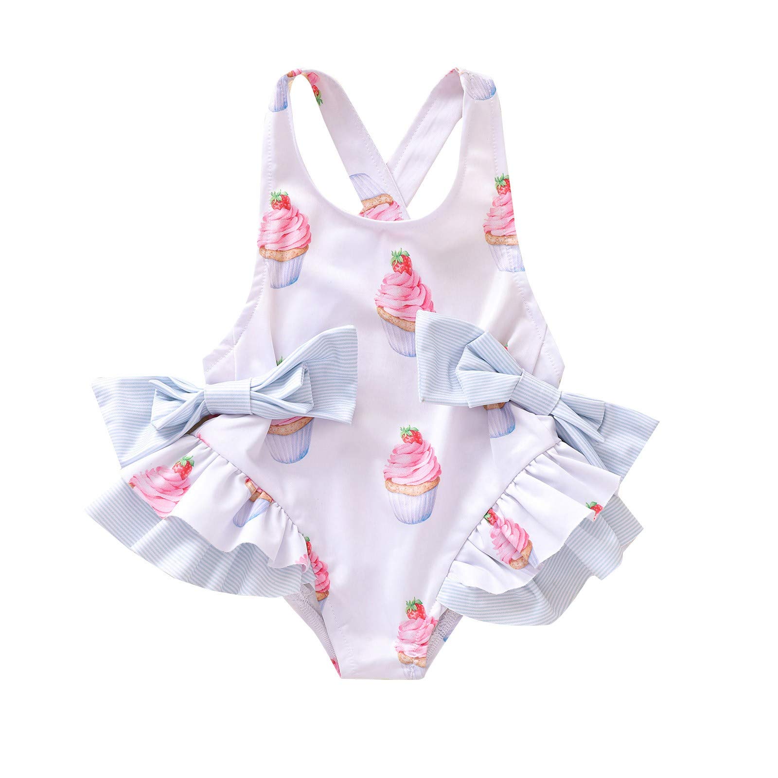 Girls' Easter Dress & Baby Kids' Ice Cream Print Bow Backless One-Piece Swimsuit | Cute Swimwear for Pool, Beach & Summer Vacations