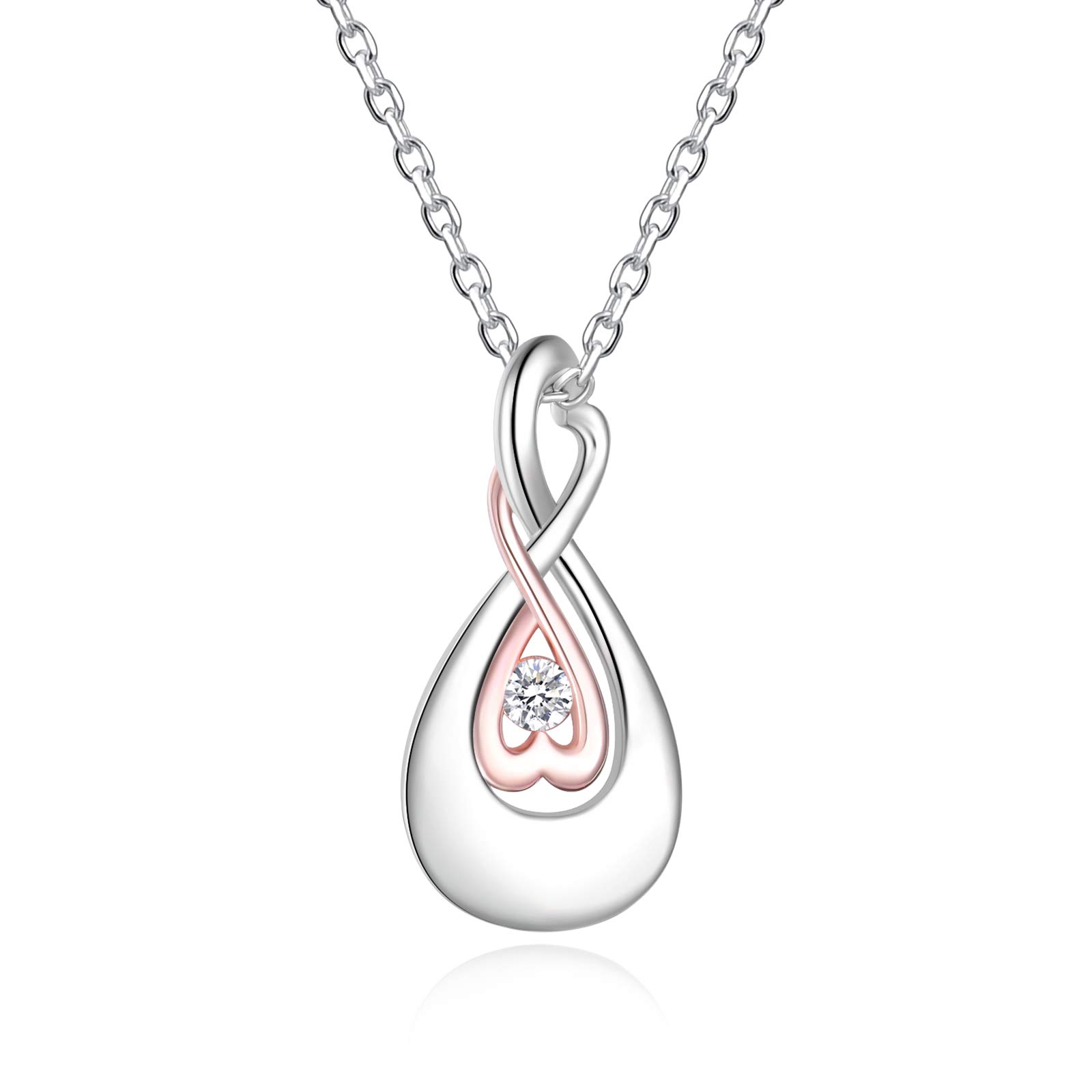 Infinity Love Memorial Urn Necklace - 925 Sterling Silver CZ Teardrop Heart Cremation Jewelry for Ashes - Keepsake Pendant for Women - Perfect for Remembrance, Funeral Services & Sympathy Gifts