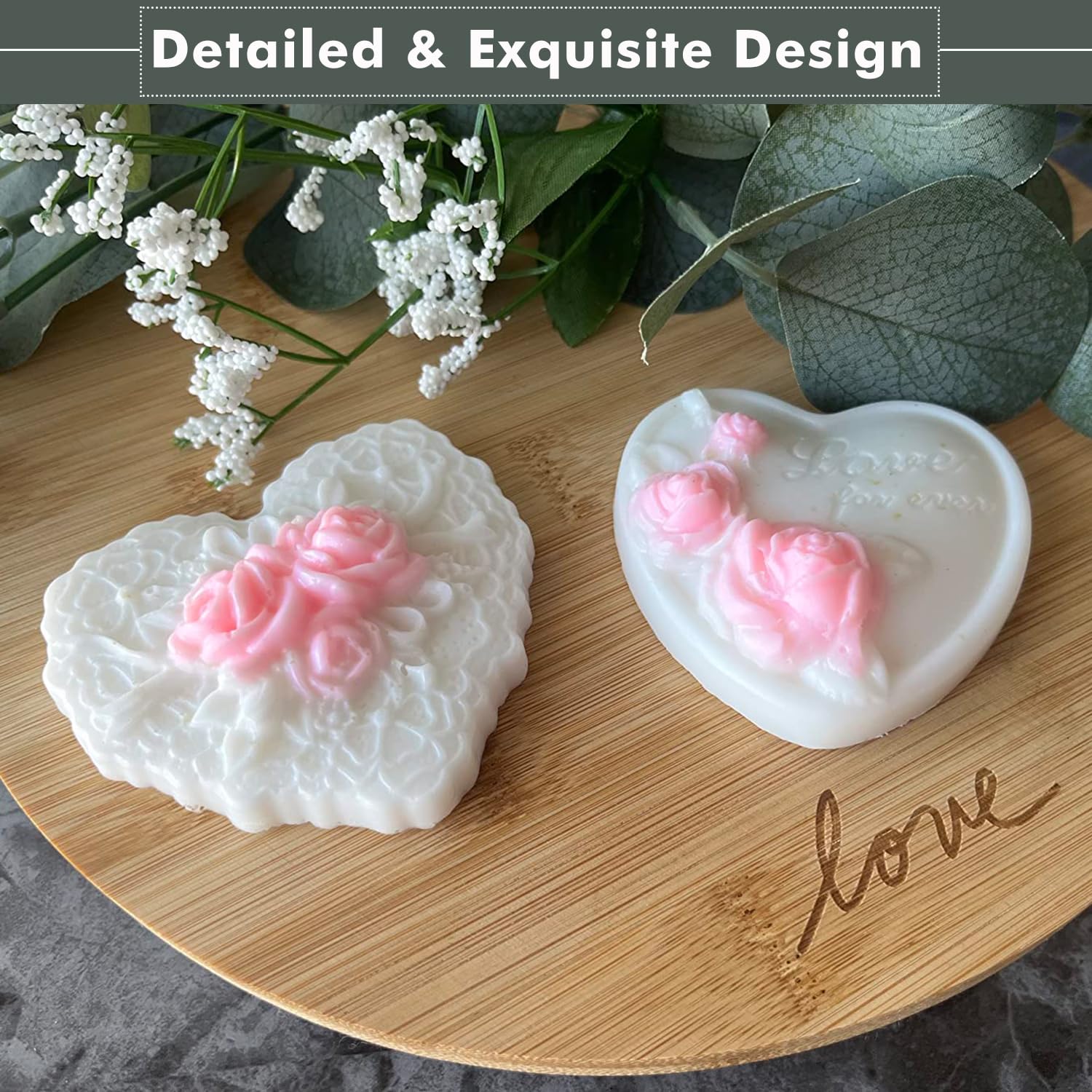 4-Piece 3D Rose Heart Silicone Mold Set for Soap, Candle, Chocolate & Cake Making - Perfect for Valentine's Day, Wedding, Birthday DIY Gifts & Home Decor (Purple)