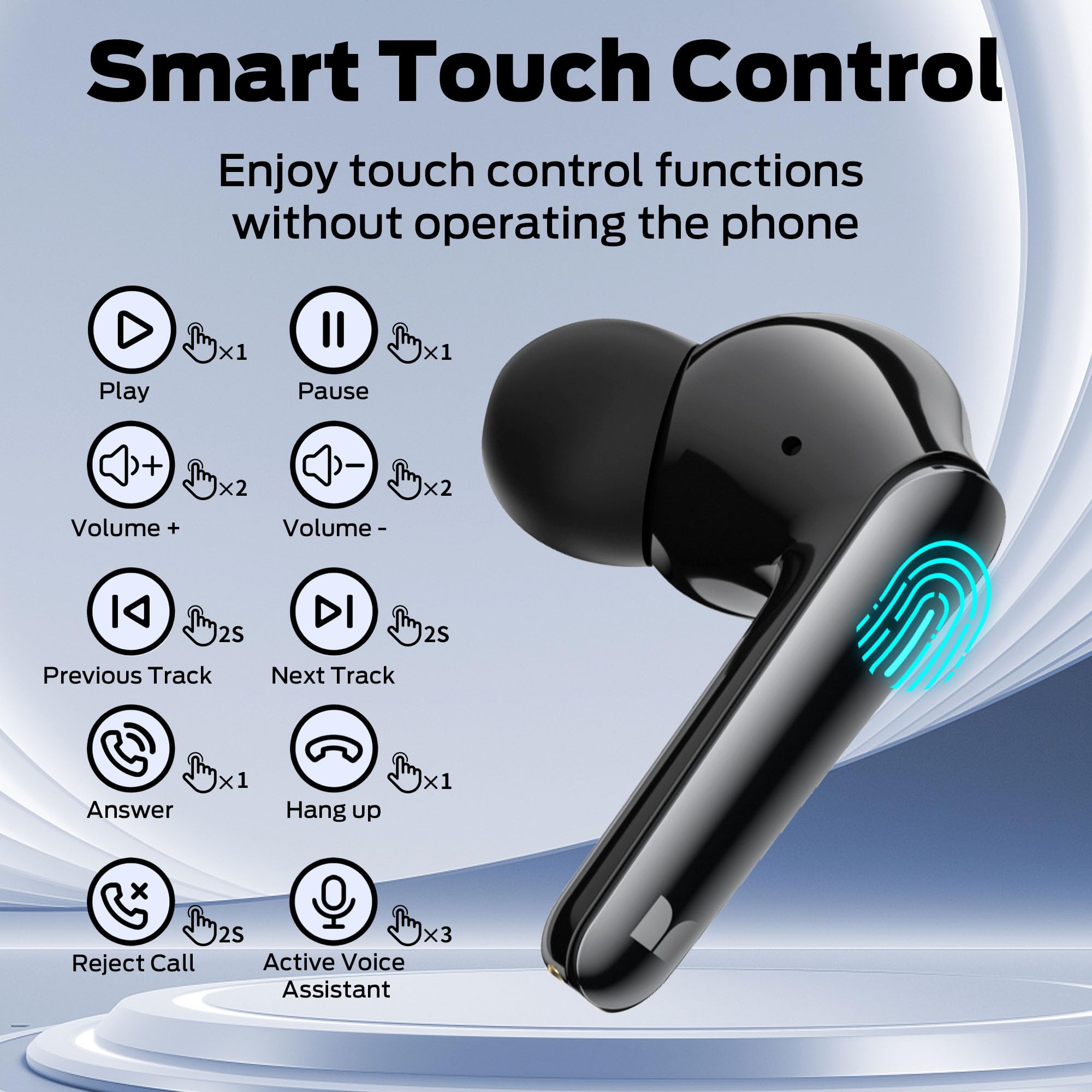 Monster N-Lite 203 Wireless Earbuds Bluetooth 5.3 - HiFi Stereo Sound, 30H Playtime, Type-C Fast Charging, HD Calls, Touch Control, IPX6 Waterproof in-Ear Headphones for Gym, Running, Workout & Travel