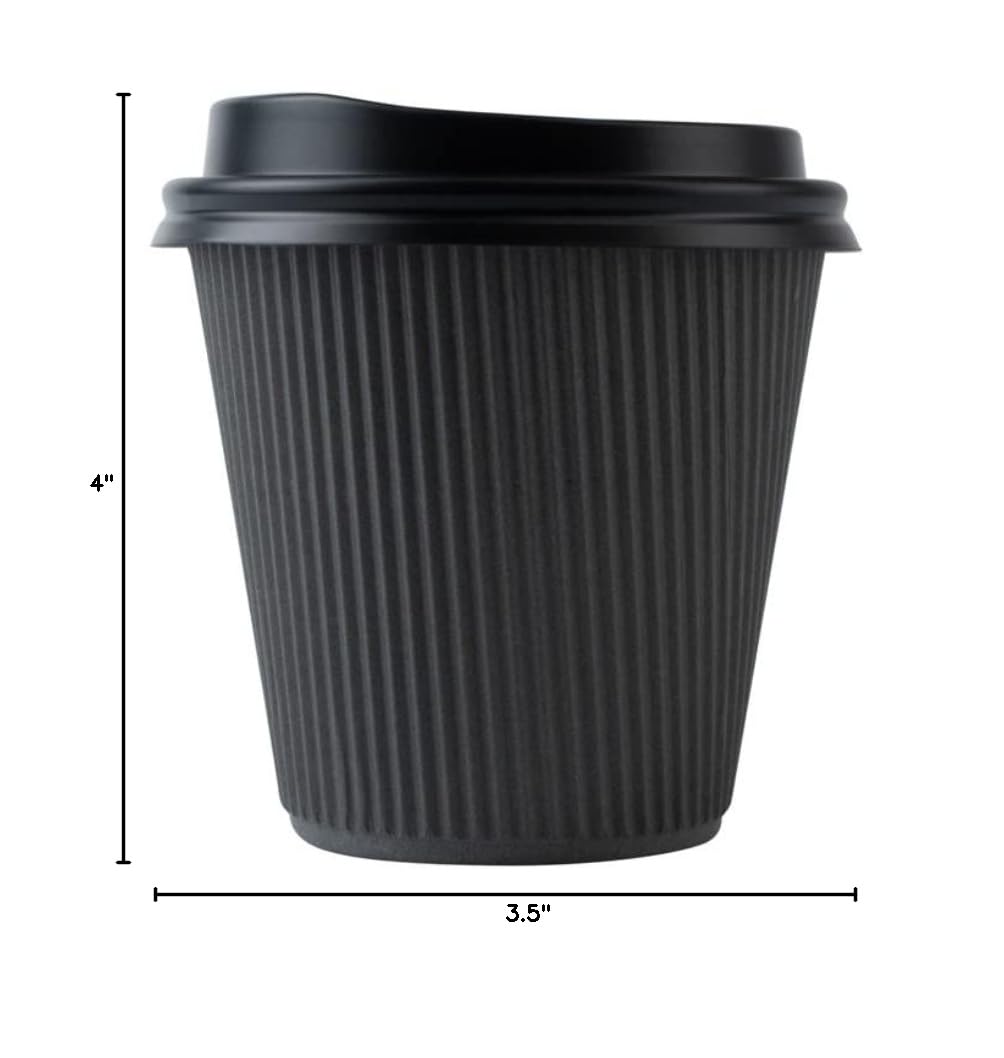 8oz Insulated Coffee Cups with Lids (400 Pack) - Leakproof & Non-Slip Gray Paper Hot Cups for Coffee, Tea, Hot Cocoa & Lattes | Restaurant, Cafe, Office & Home Use