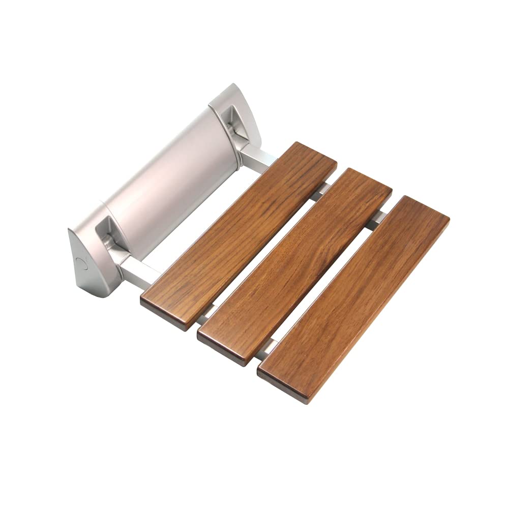 Foldable Teak Wood Shower Seat - Wall Mounted Bathroom Bench with 350lb Capacity - Space Saving Collapsible Shower Chair for Elderly & Disabled - Perfect for Small Bathrooms, Bathtubs and Tight Spaces