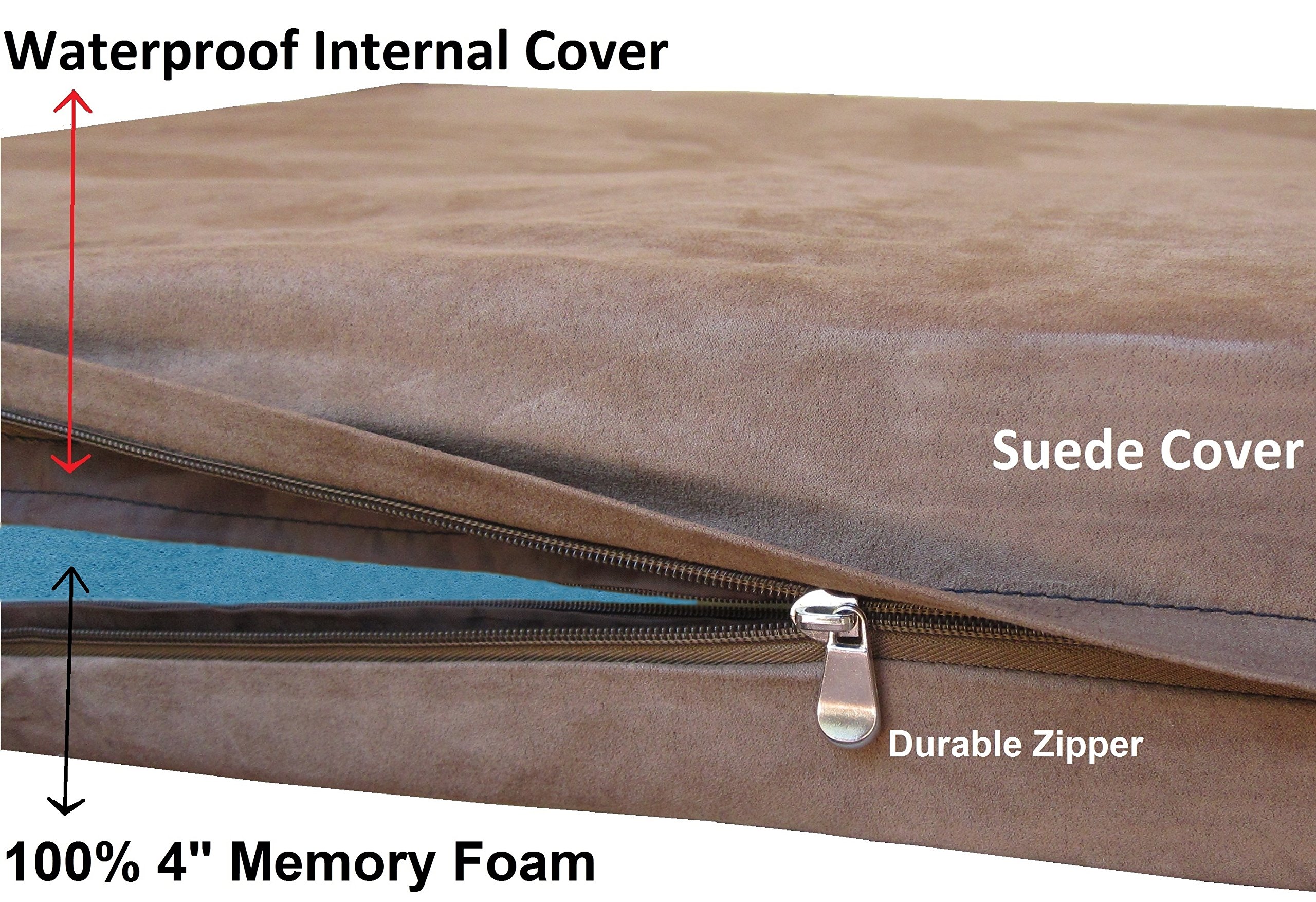 XL Durable Waterproof Dog Bed with Orthopedic Gel Cooling Memory Foam - Comfortable Pet Bed for Medium to Large Dogs, Microsuede Brown 40